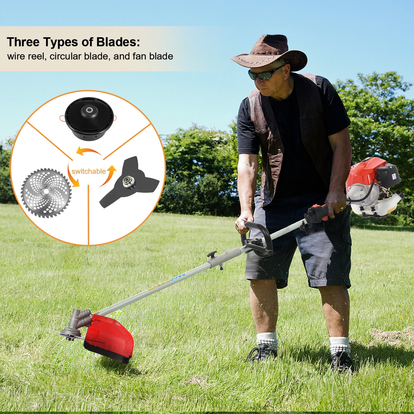 WETS 5-in-1 Gas Garden Trimmer Combo, 52cc 2-Stroke Multi-Tool System with Pole Saw, Hedge Trimmer, and String Trimmer (1 Set) 4f37a