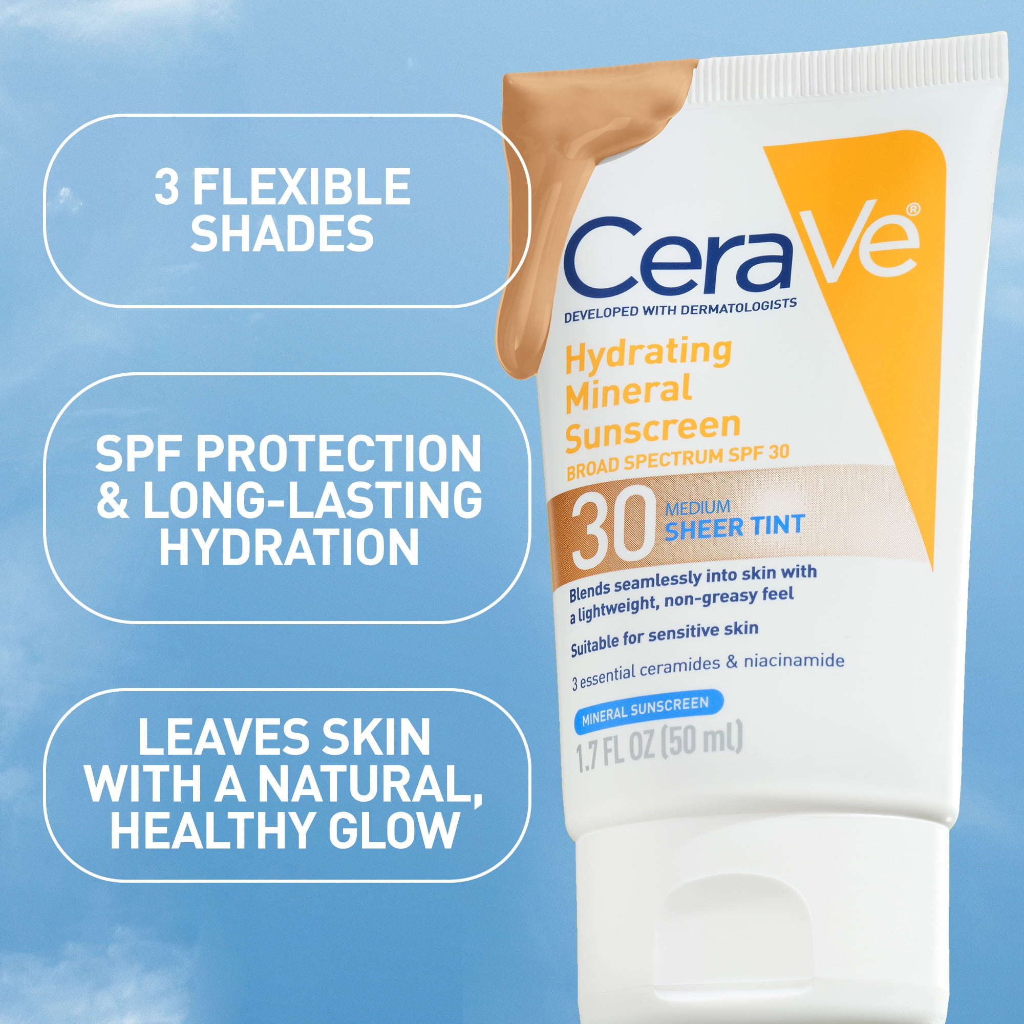 CeraVe Tinted Hydrating Mineral Sunscreen Face Lotion with SPF 30 (Sheer Tint, 1.7 fl oz) jqq3w - Image 6