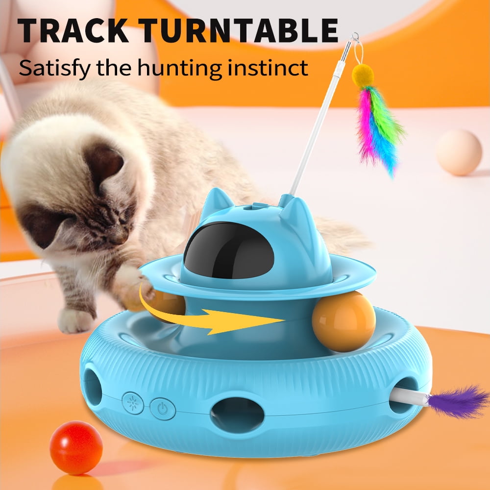 Cornmi 4-in-1 Interactive Cat Toy with Laser and Retractable Feather Wand (Blue, 1 Unit) l7f8q