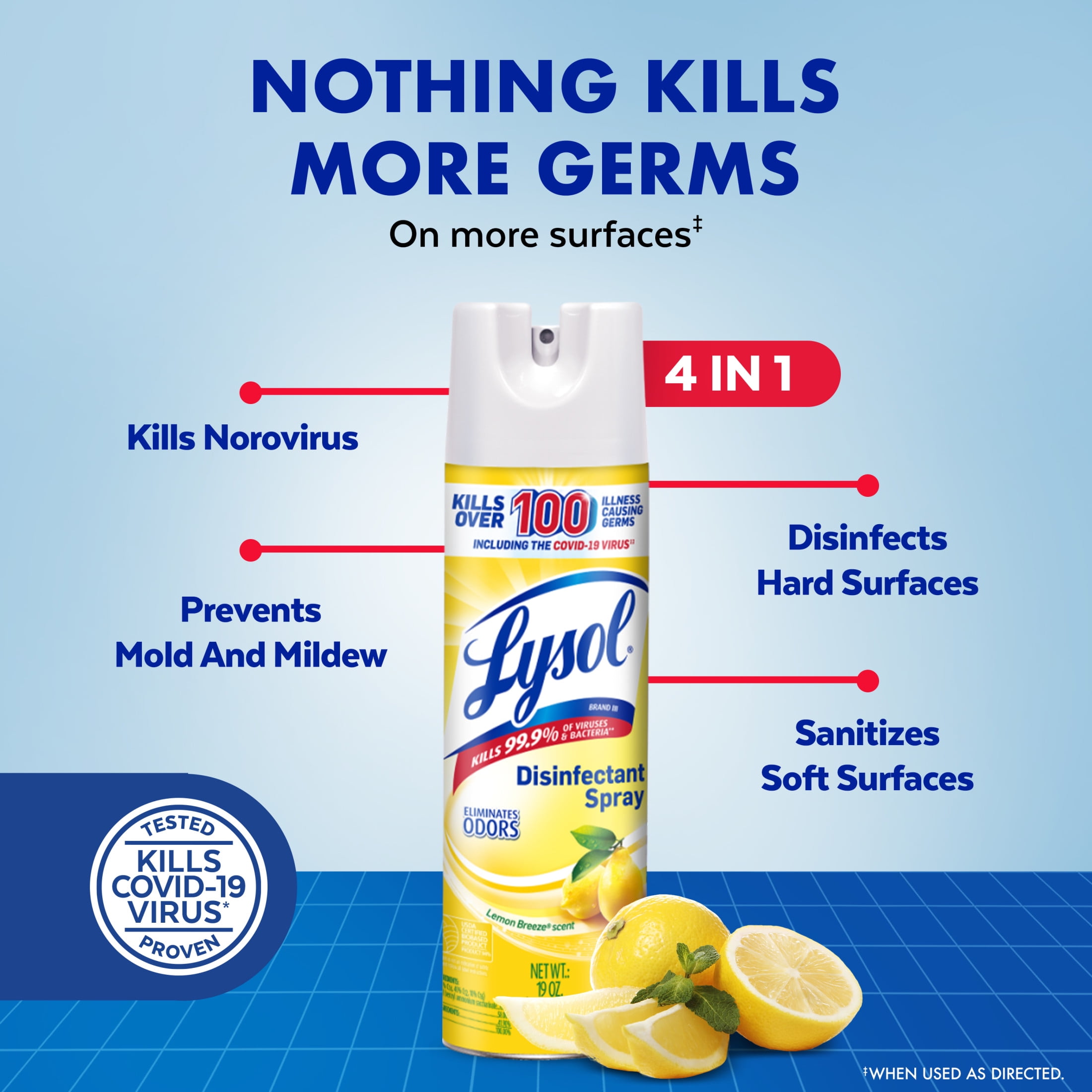 Lysol Disinfectant Spray, Antibacterial Surface Sanitizer and Deodorizer, Lemon Breeze (19 oz, 2 Pack) 1aj3w