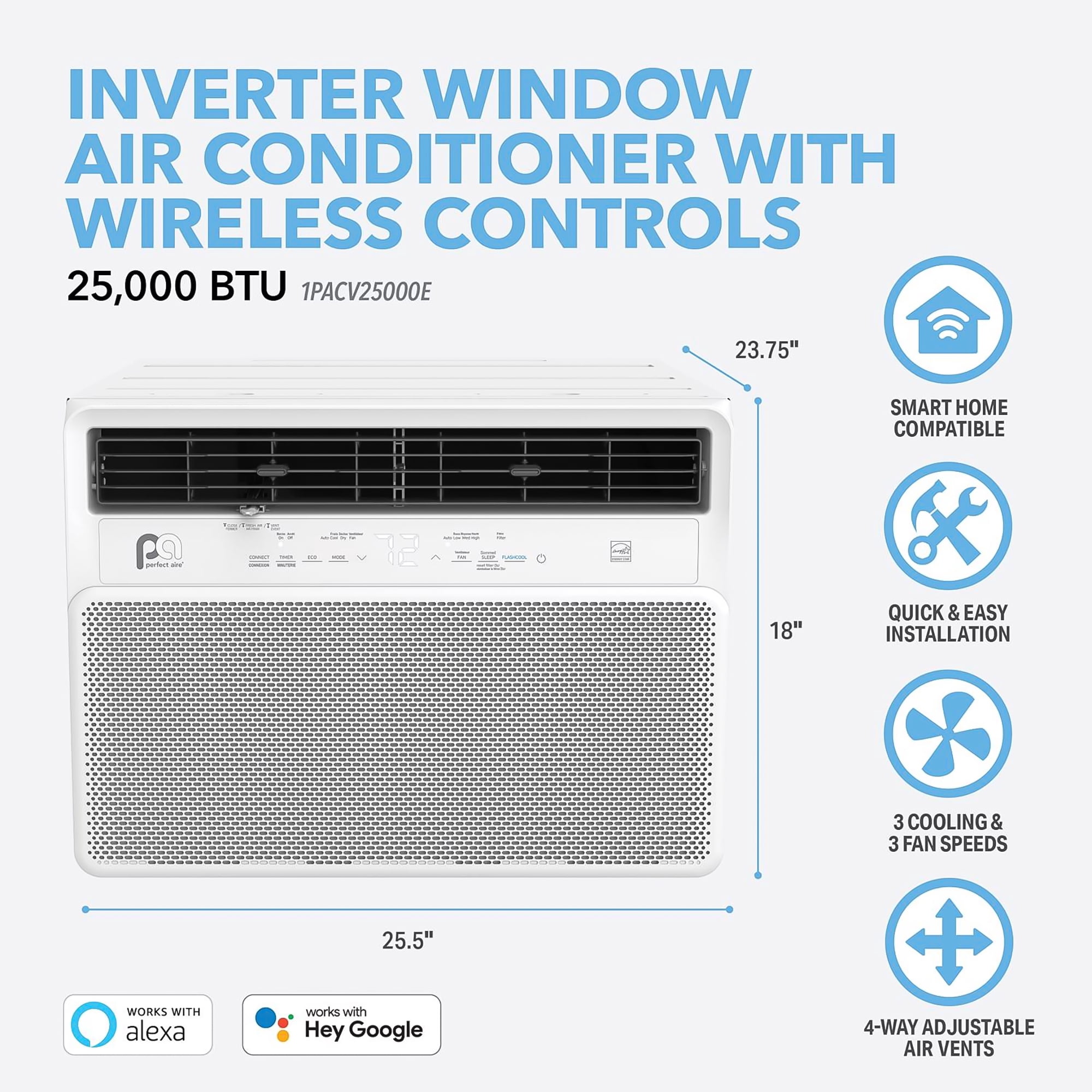 Perfect Aire 25000 BTU Window Air Conditioner with Remote Control (White, 1500 sq ft) 1etxn