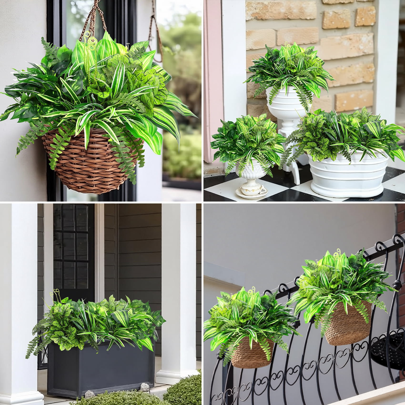Scidweet Artificial Plants Outdoor UV Resistant Faux Greenery for Patio Garden Decor (Green, 8 Pcs) s7jy6