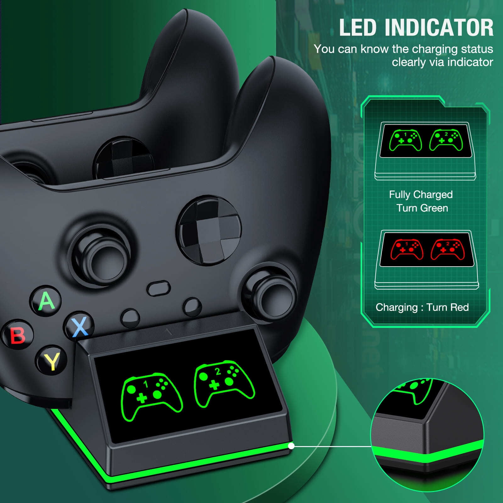 Esywen Controller Charging Station for Xbox Series X/S/One/Elite (Black, 2-Pack Rechargeable Battery) 94vp3
