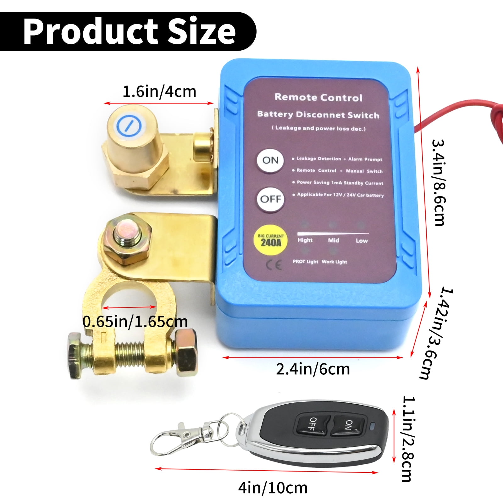 Anxingo 12V 240A Remote Battery Disconnect Switch, Wireless Anti-Theft Kill Switch for Car RV Marine (Blue) espi6