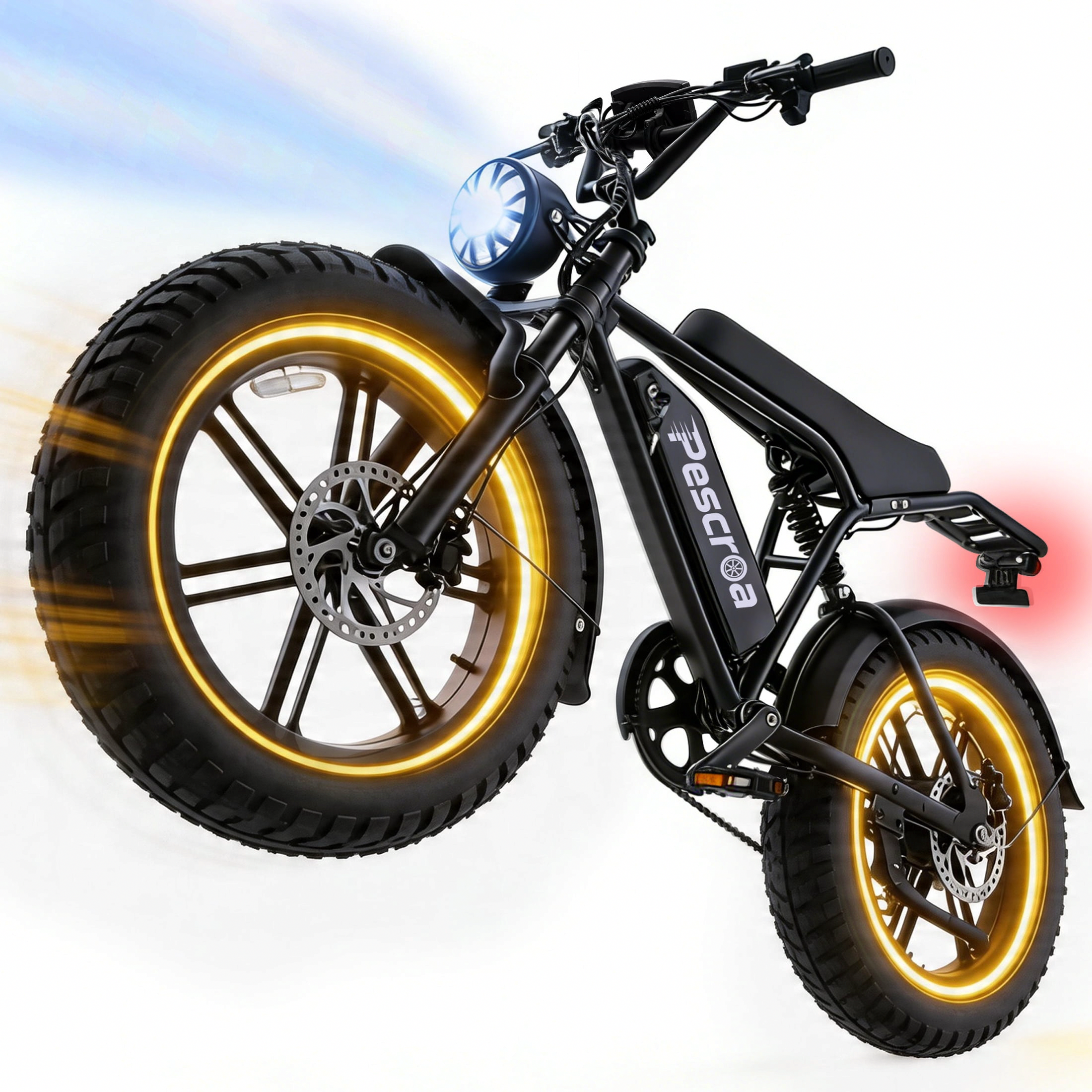 PESCROA Electric Mountain Bike, 1500W Motor Fat Tire E-Bike for Adults, 7-Speed Commuter Bicycle (Black, 20 in) vzp8q