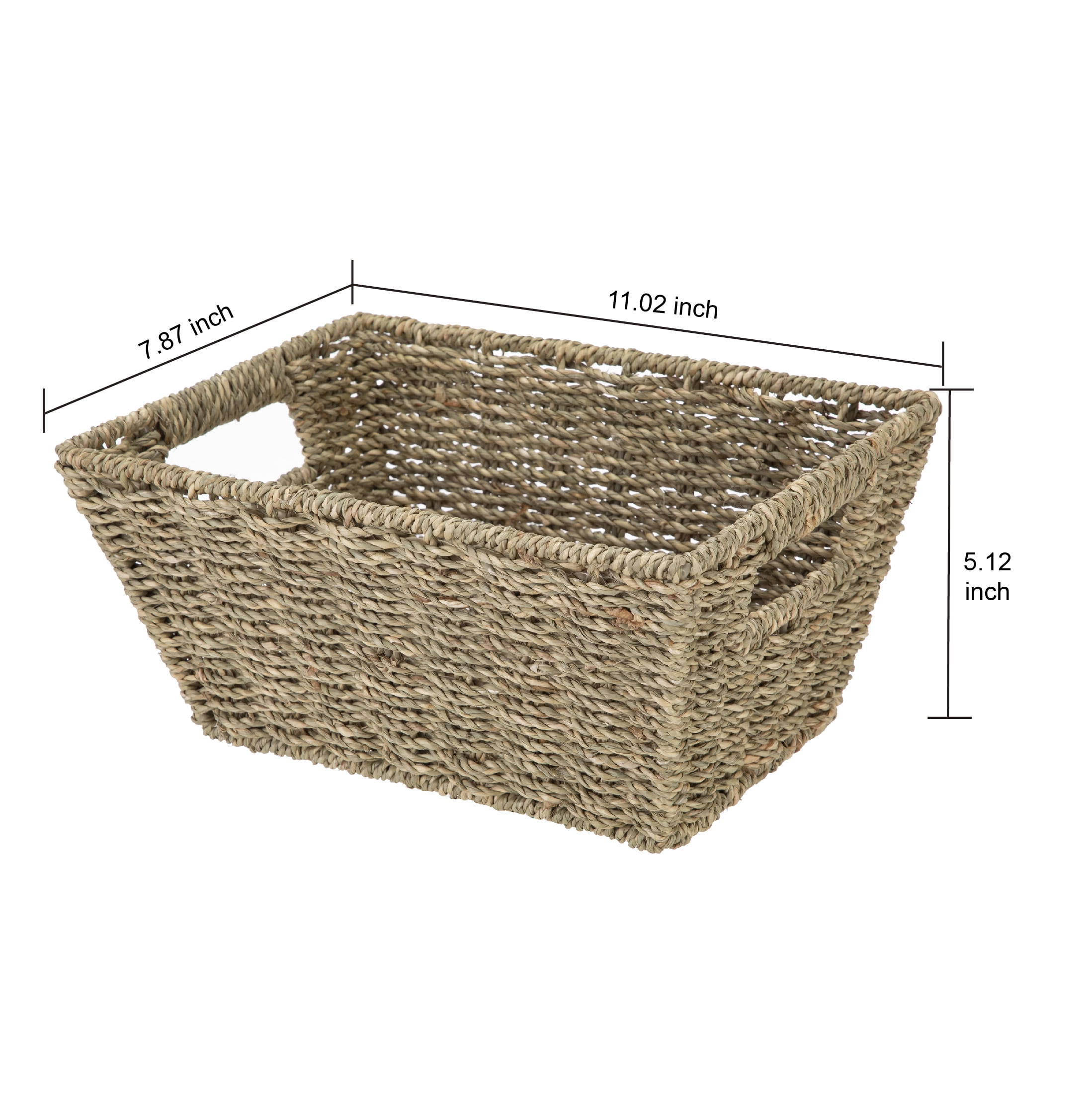 Mainstays Natural Handwoven Seagrass Basket, Decorative Storage Organizer (Rectangle, 12 in x 8 in x 6 in) w3a0o