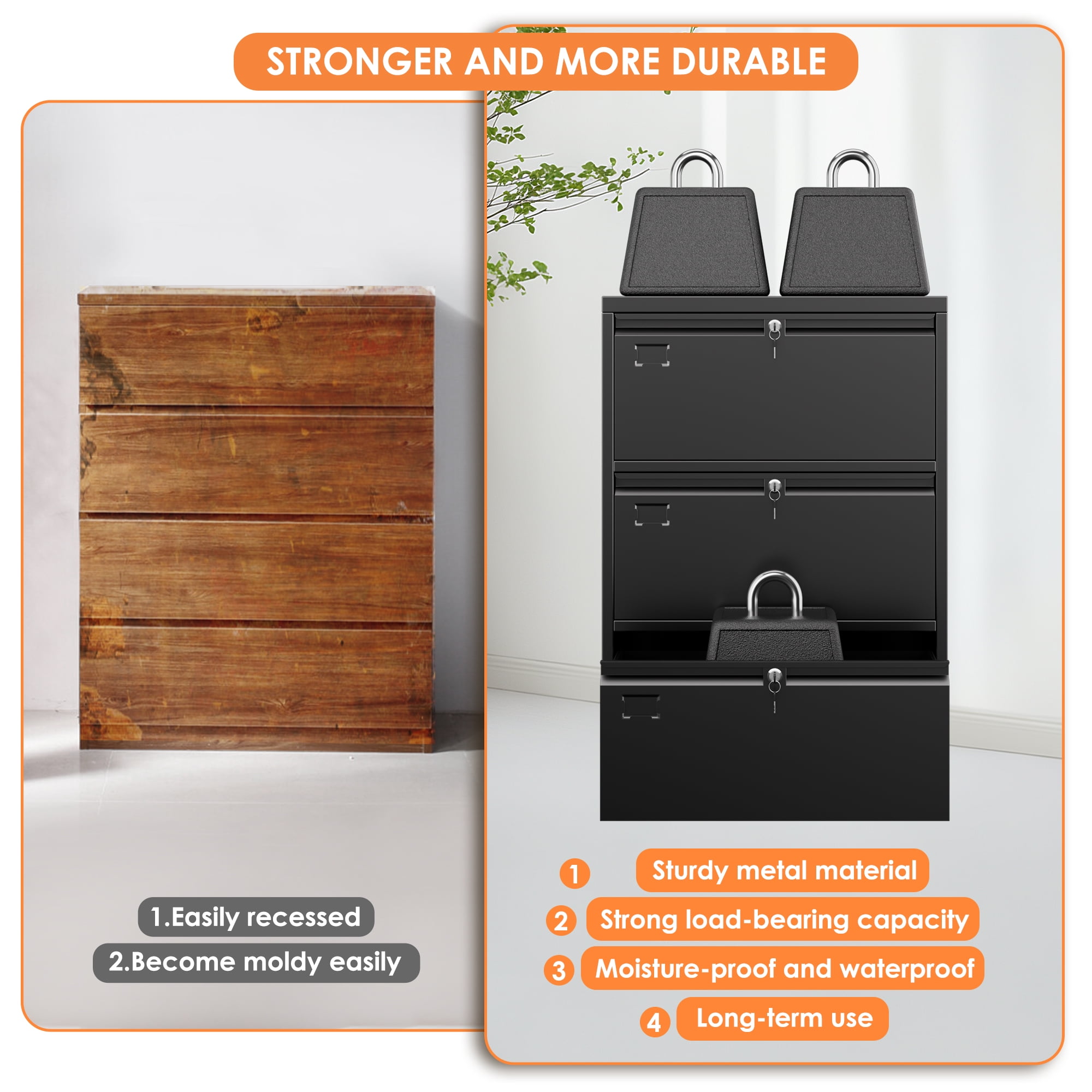 GangMei 3-Drawer Metal Lateral File Cabinet with Individual Locks and Hanging Folder Rails (Black) pyuz5