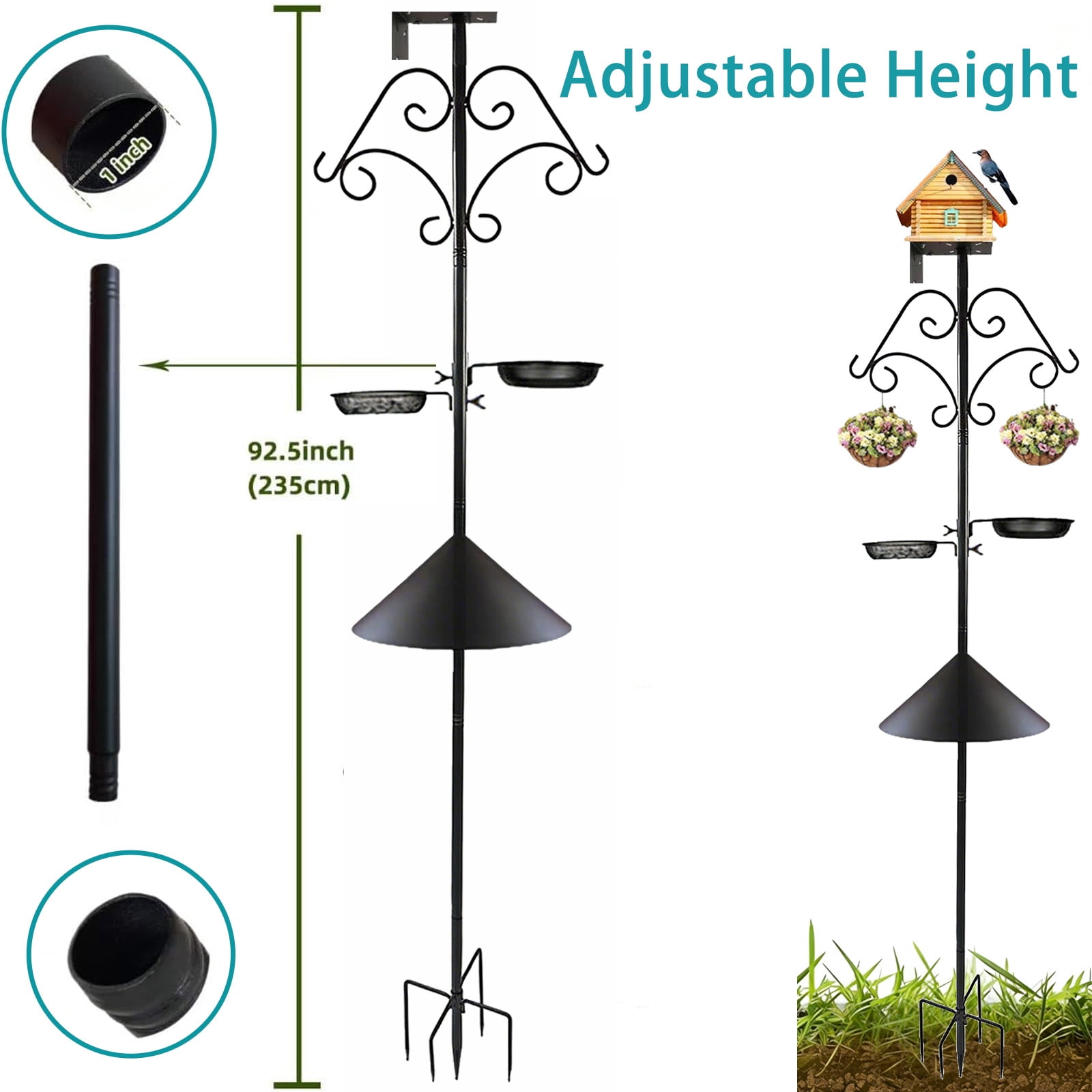 Saburrnity Bird Feeder Pole Stand (Heavy-Duty Metal, 92 in) 5fa1r