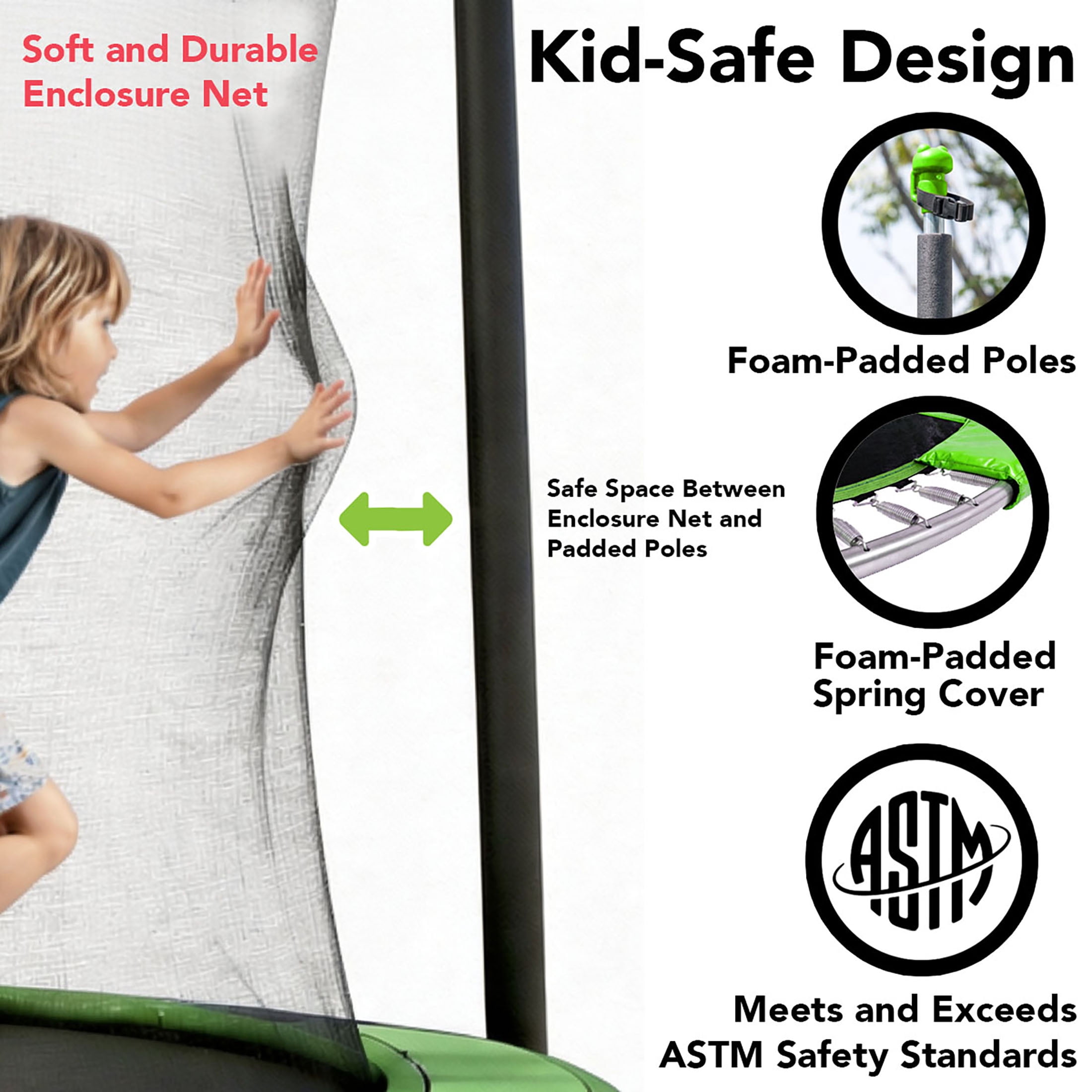 Bounce Pro 10ft Trampoline with Safety Enclosure and LED Flashing Undermat Light (Green, 10 ft) kyllh