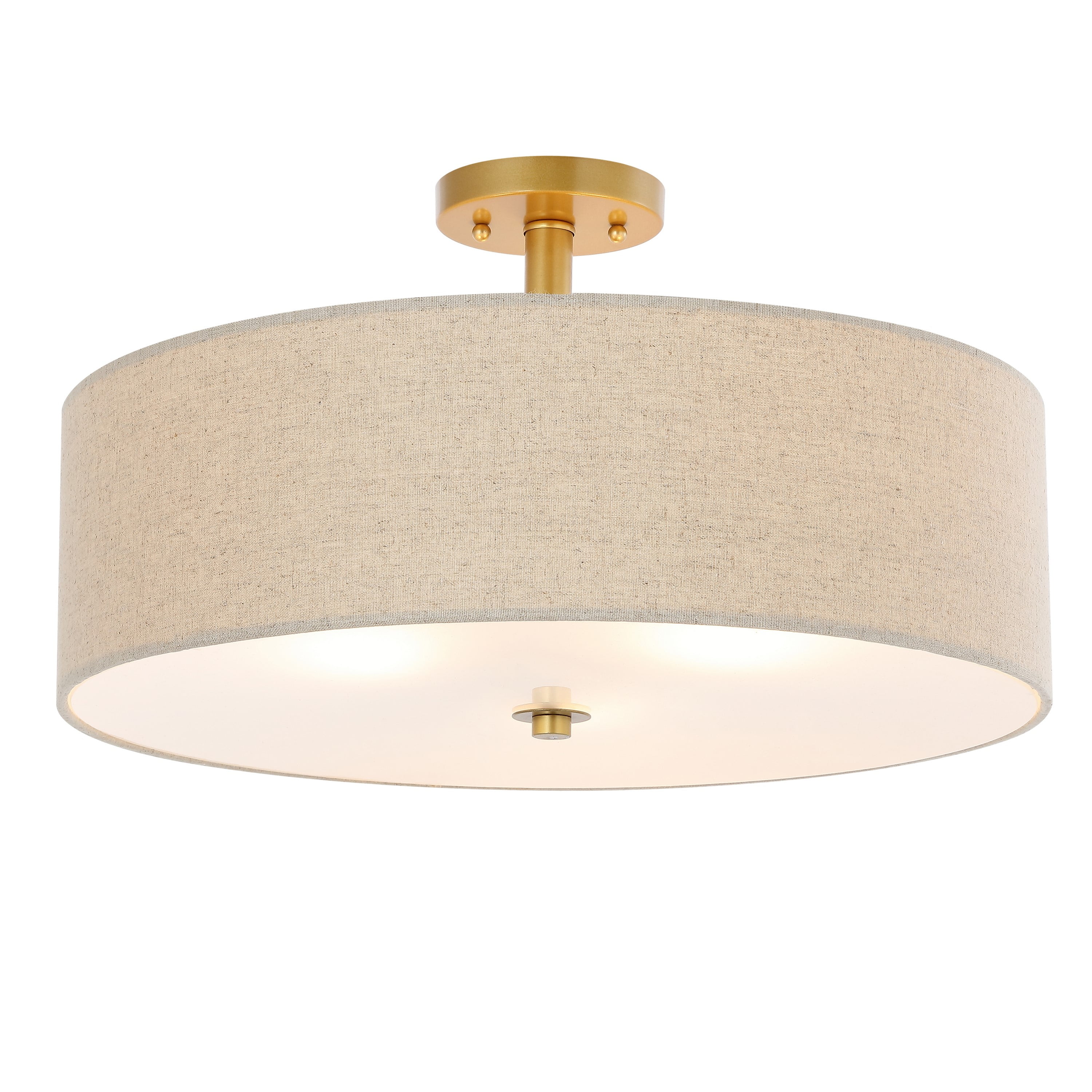 Safavieh Jolana Modern 3-Light Flush Mount Ceiling Fixture with Cotton Shade (Gold, 20 in) msjdj