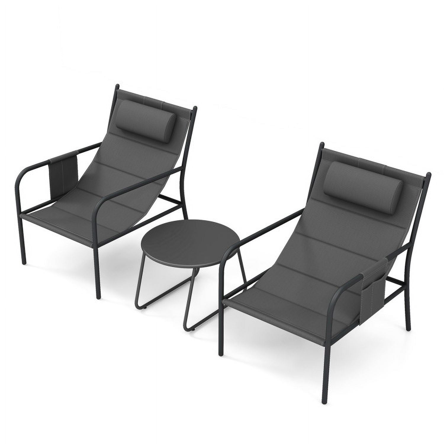 Barara King 3-Piece Outdoor Bistro Set with Metal Chairs and Coffee Table (Gray, 32 in x 24 in x 33 in) bfvqd