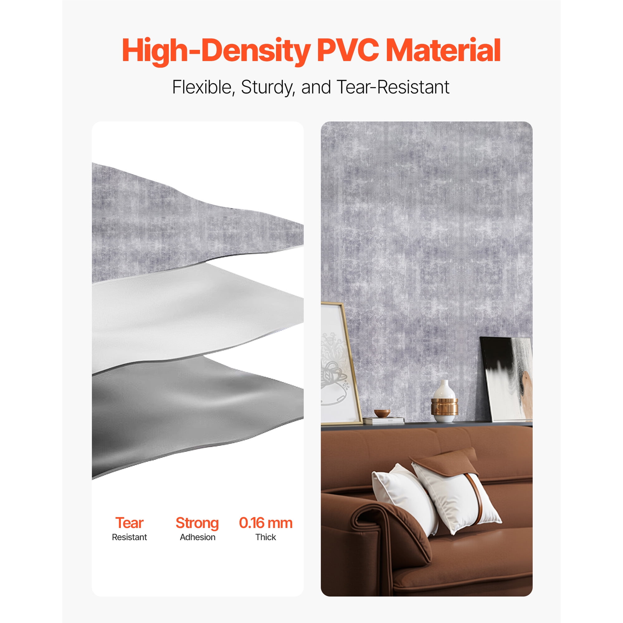 KFFKFF Peel and Stick Wallpaper, Waterproof Self-Adhesive Vinyl Contact Paper for Home Decor (Grey, 15.7 in x 590.5 in) mnpl7