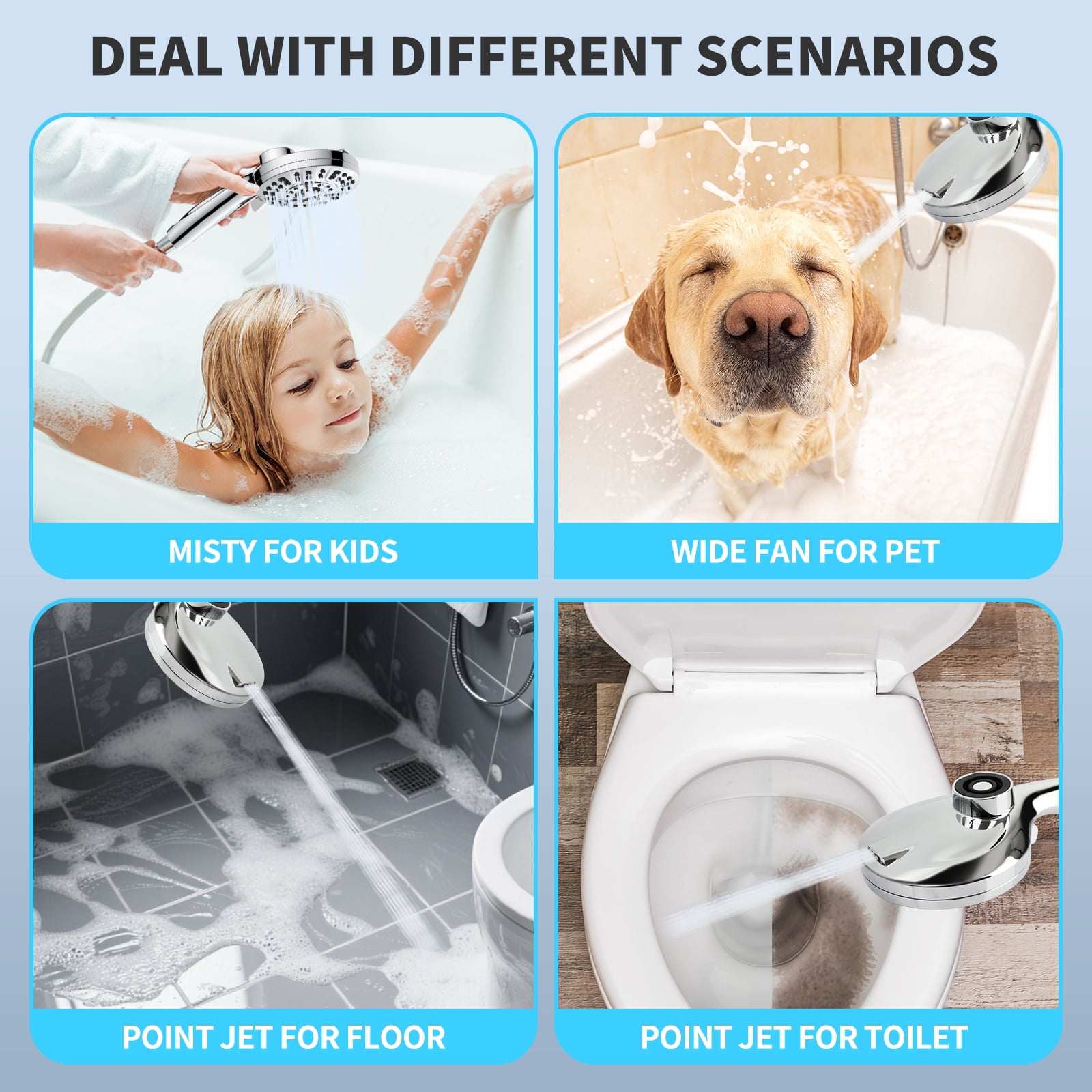 PHANCIR Magnetic Handheld Showerhead with 10 Spray Modes, High Pressure Anti-Clog Design, Integrated Water Filter (Silver, 5 in Panel, 59 in Hose) whxe0