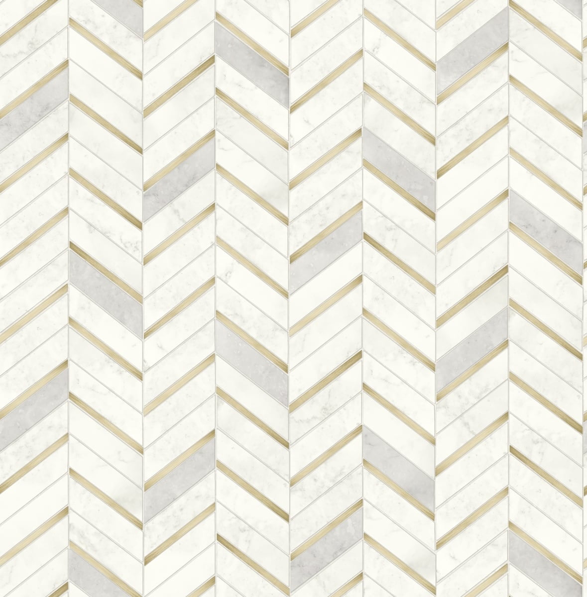 NextWall Metallic Gold & Pearl Gray Chevron Marble Tile Peel and Stick Wallpaper (Gold, 20.5 in. x 18 ft.) mrzf3
