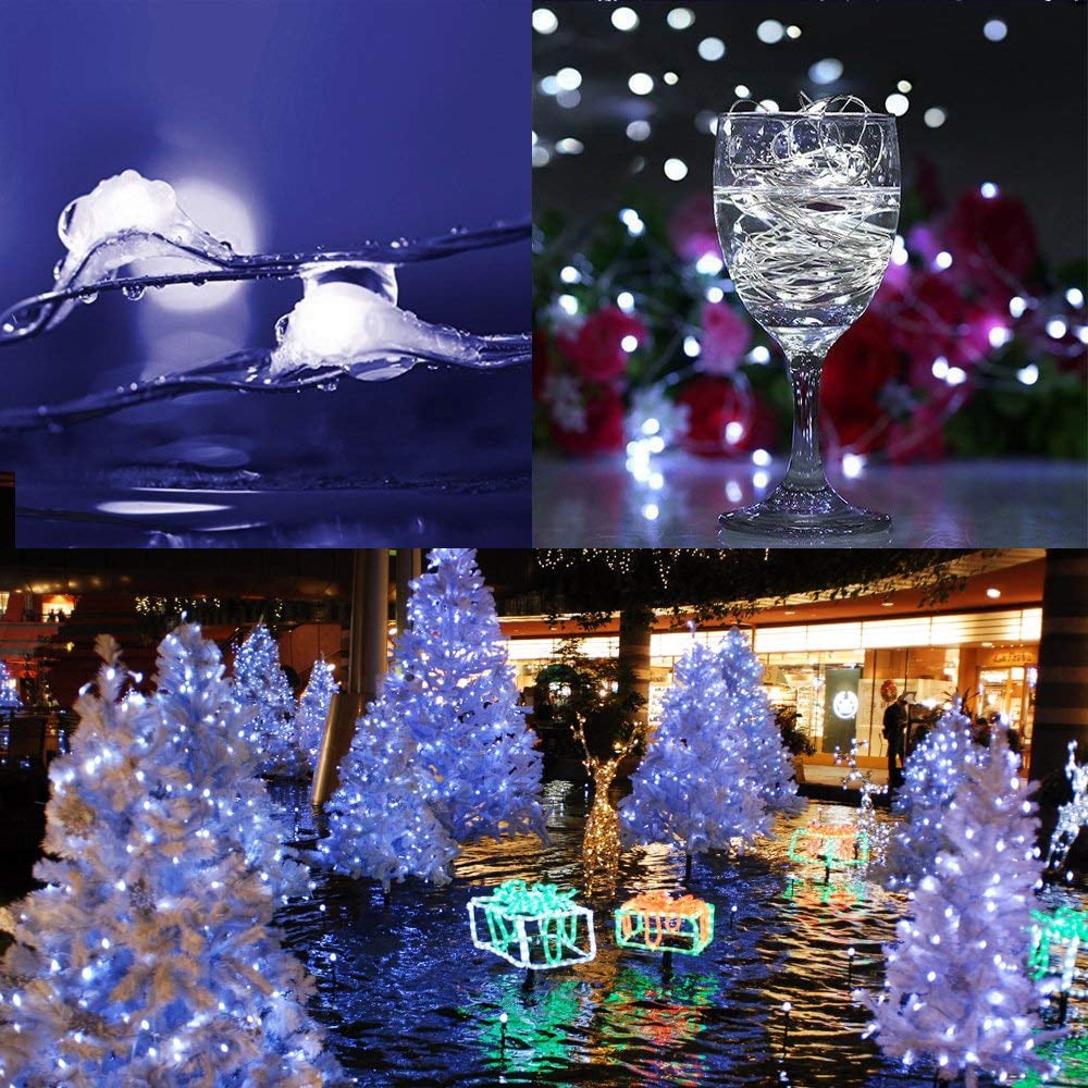 Rirool Solar String Lights (100 LED, 33 ft, 8 Modes, Waterproof) Outdoor Decorative Fairy Lights for Garden and Patio (White, 2 Pack) nnnpz