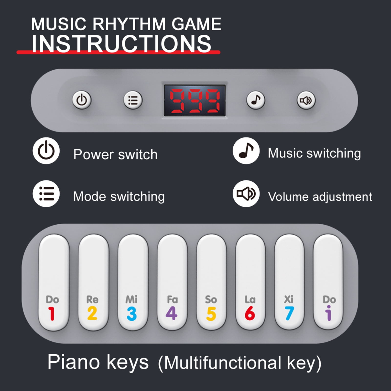 DIDUBUY Light-Up Piano Keyboard Toy for Kids, Interactive Musical Learning Instrument with 7 Rhythm Modes (Red, 12 in x 8 in) ujkbn