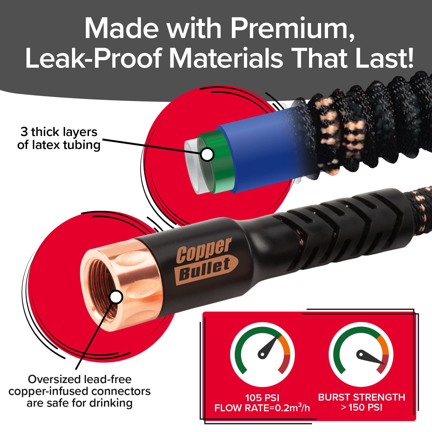 Pocket Hose Copper Bullet Expandable Garden Hose with Thumb Spray Nozzle (50 ft) aqsli