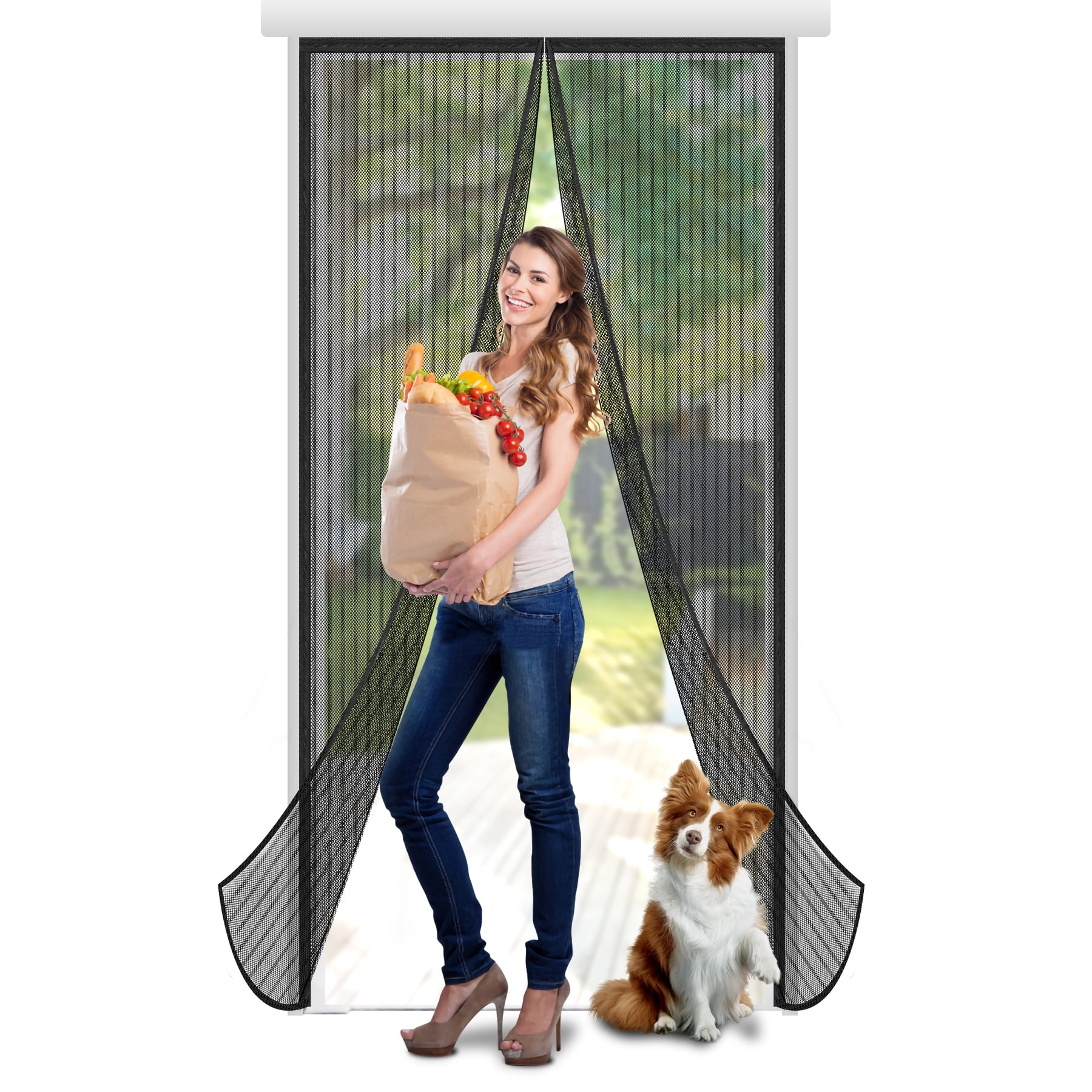 Entesi Self-Closing Magnetic Screen Door, High-Density Polyester Mesh Barrier for Patio and Entryway (Black, 38 in x 82 in) 68rwd