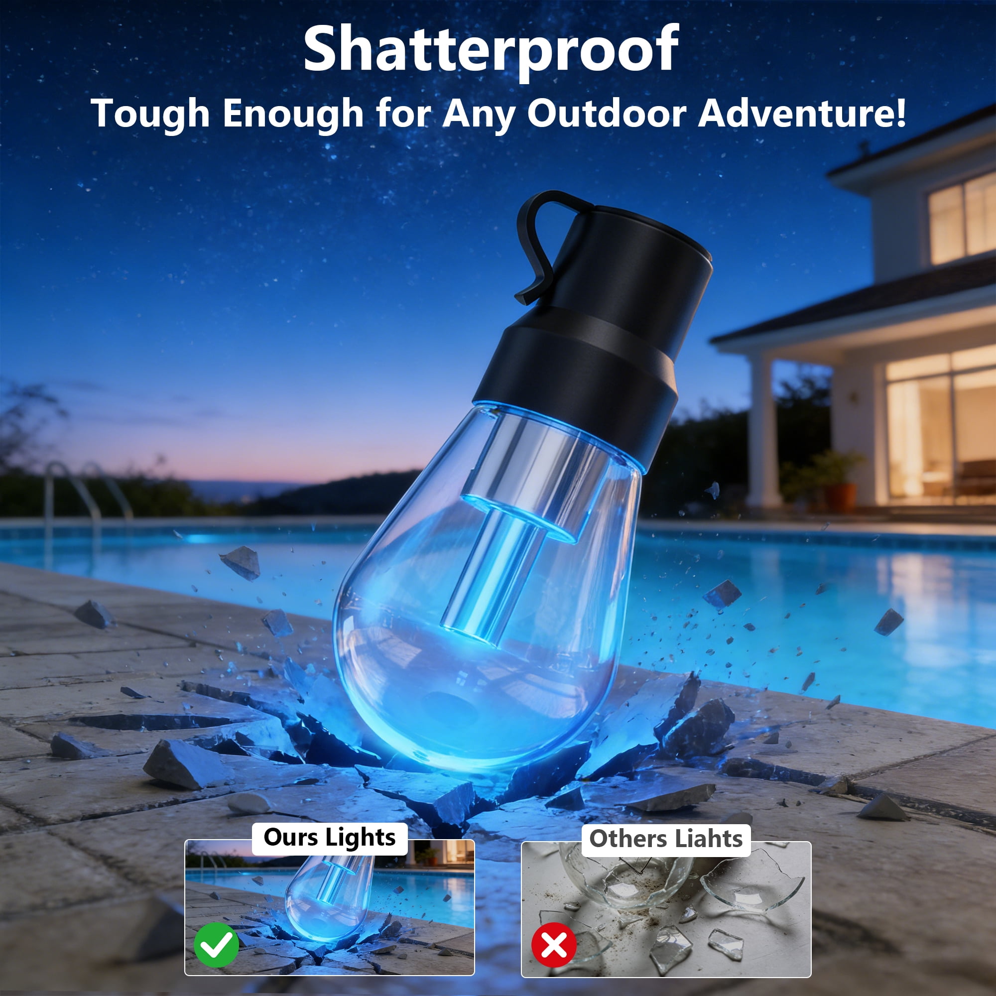 Beizelte RGB LED Outdoor String Lights, Dimmable Waterproof Chasing Color Patio Lighting with App Control (Multicolor, 150 ft) 5e2em