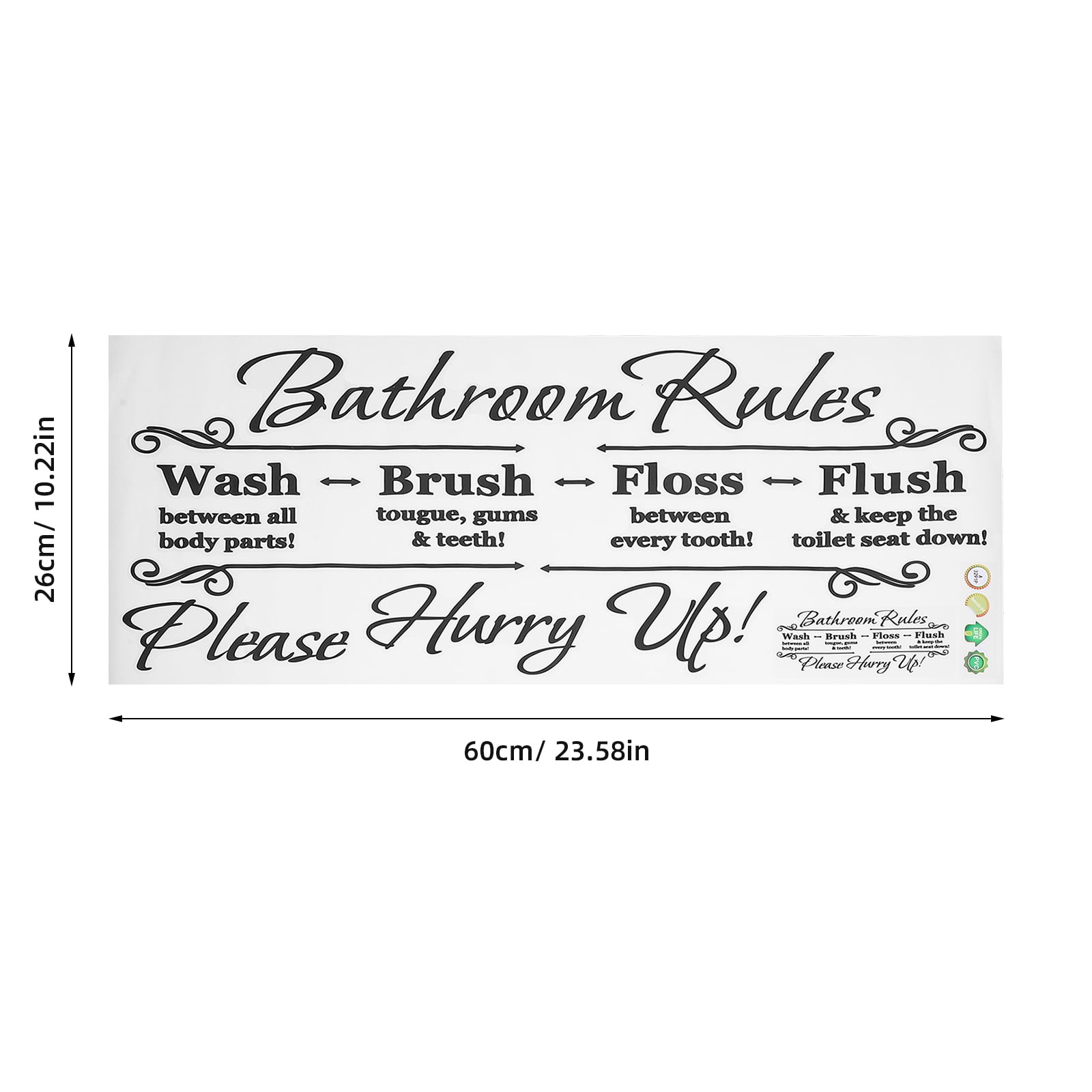 Masteelf Bathroom Rules Wall Decal, Funny Home Decor Sticker for Restroom (Black, 1 Pack) 62rae