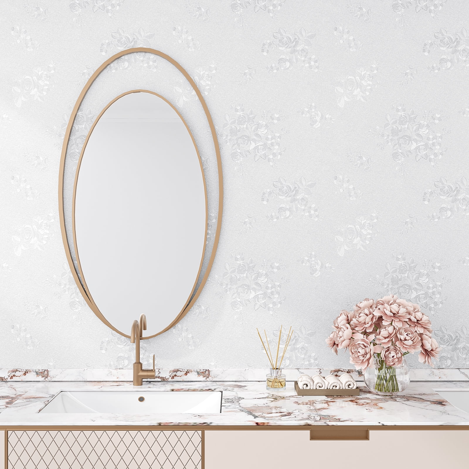 VEELIKE Floral Peel and Stick Wallpaper Textured Self-Adhesive Vinyl Contact Paper for Furniture and Walls (White, 15.7 in x 118 in) lrhao