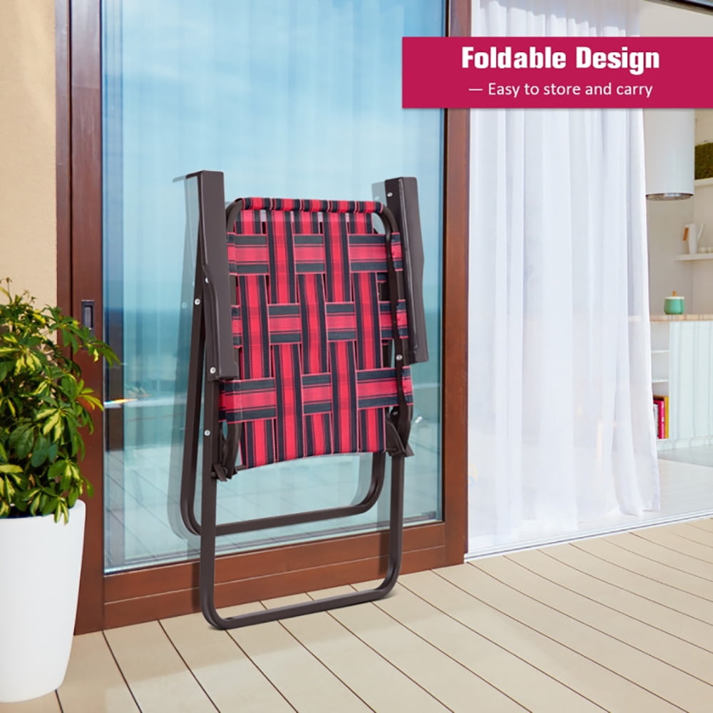 Canddidliike Folding Beach Chair Set, Heavy-Duty Outdoor Camping Lawn Chairs with Cup Holder (Red, 6 Pack) 9gwhl