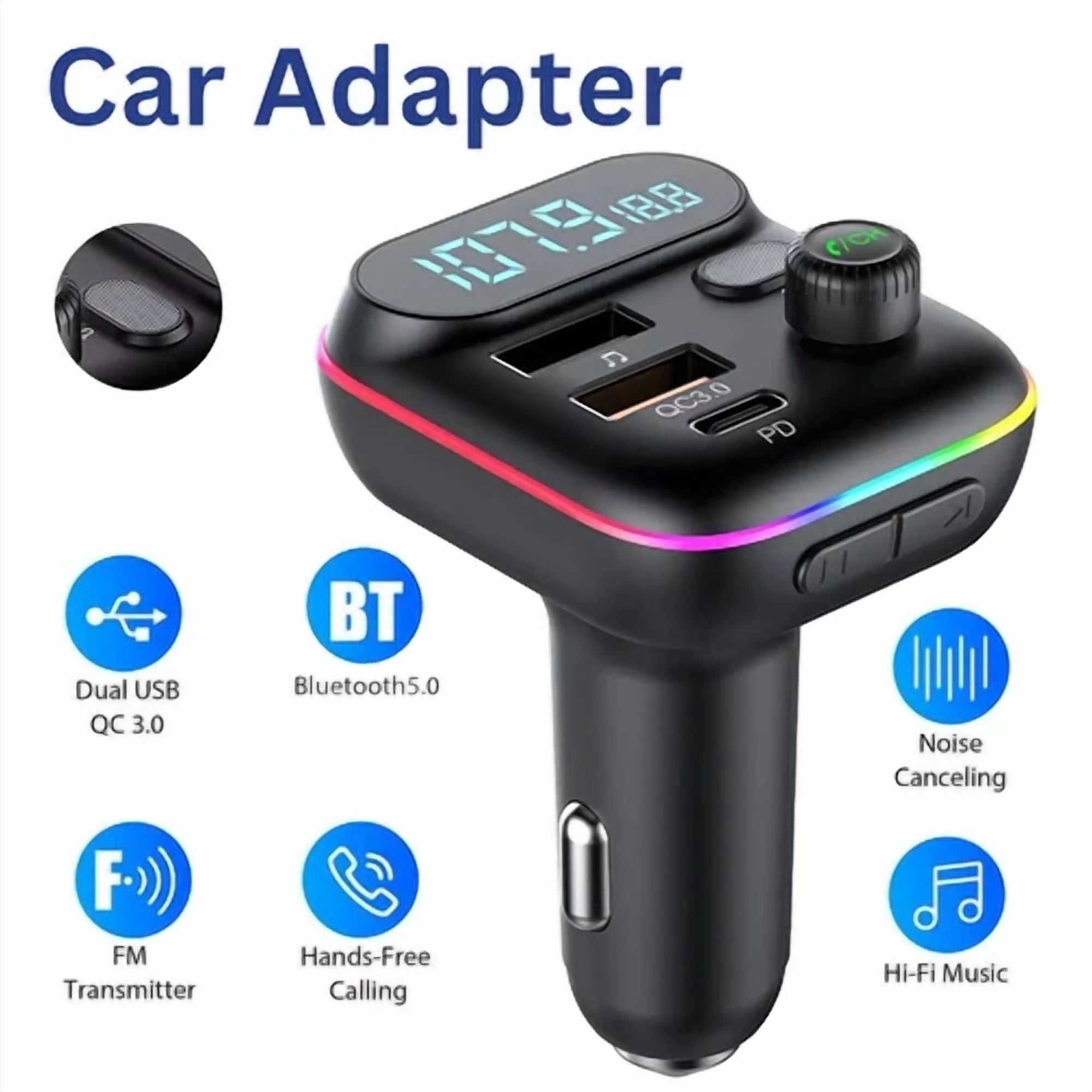 Rhea Bluetooth 5.0 Car FM Transmitter Adapter with USB Aux Hands-Free MP3 Music Player (Universal) lve24