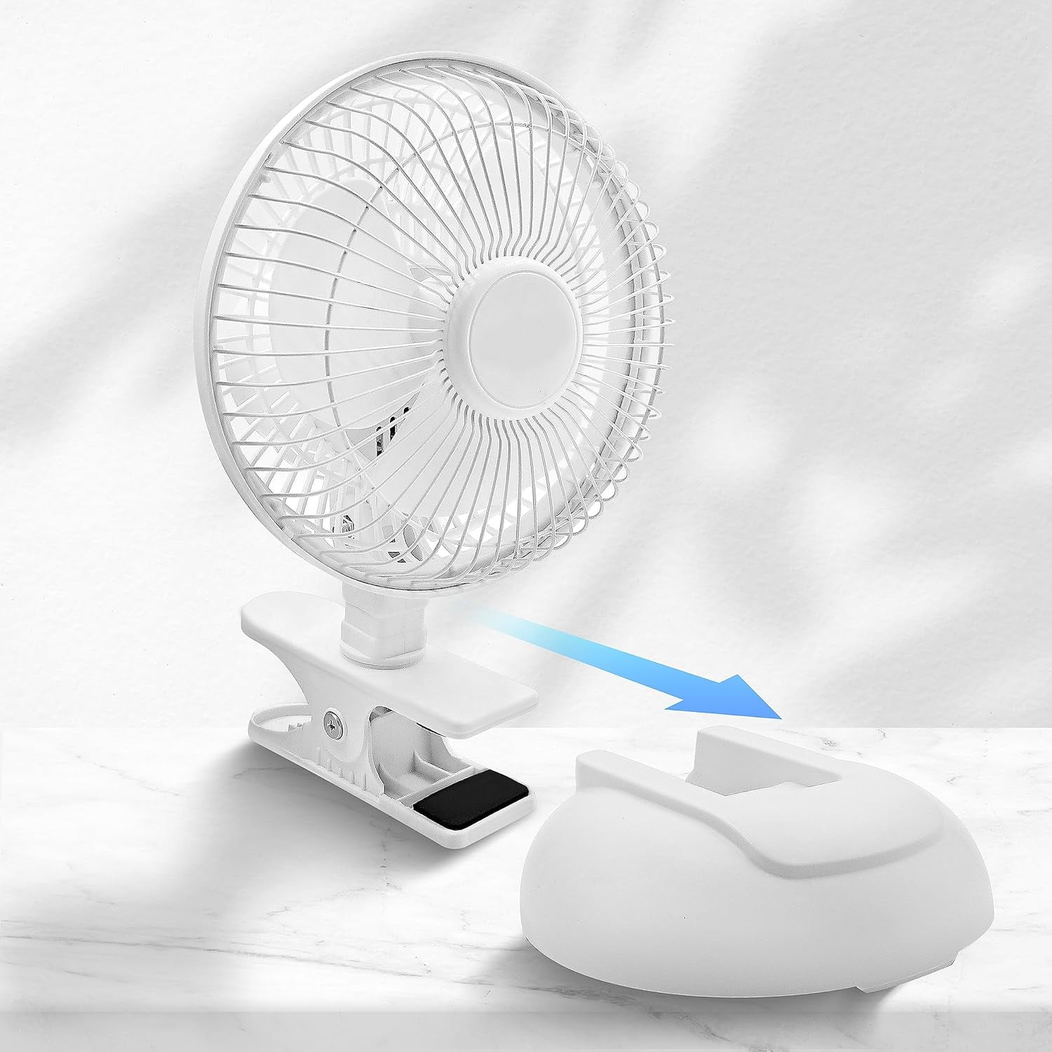 EZ-Chill 6 in Personal Clip or Desk Fan with Adjustable Tilt and 2-Speed Settings (White, 6 in) 4ae9m