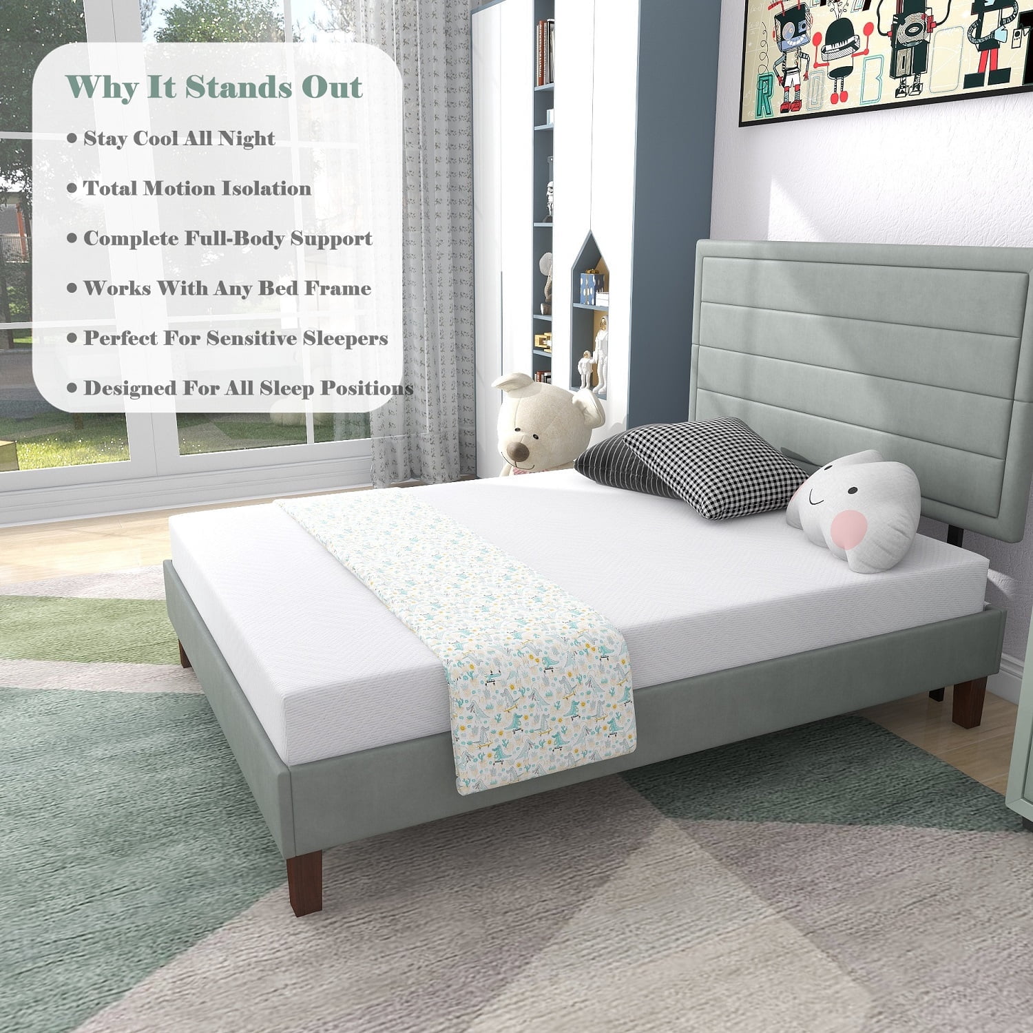 Beddle Full Mattress (6 in Medium Firm Gel Memory Foam, White, 54 in x 75 in) v30b0