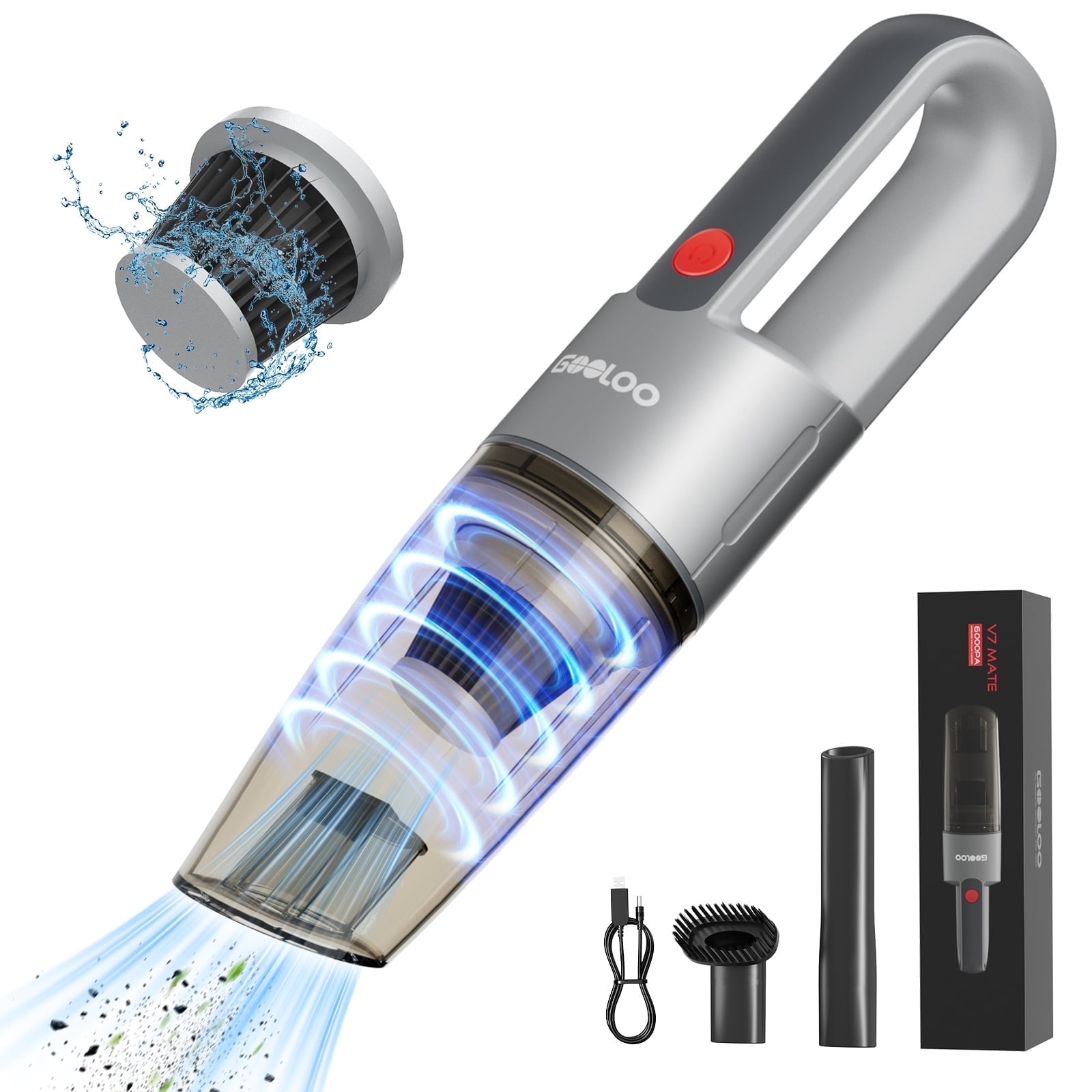 Gooloo V7 Mate Cordless Handheld Car Vacuum Cleaner, Portable Lightweight High-Power Suction for Interior Detailing and Home Use (Gray) xkmbt