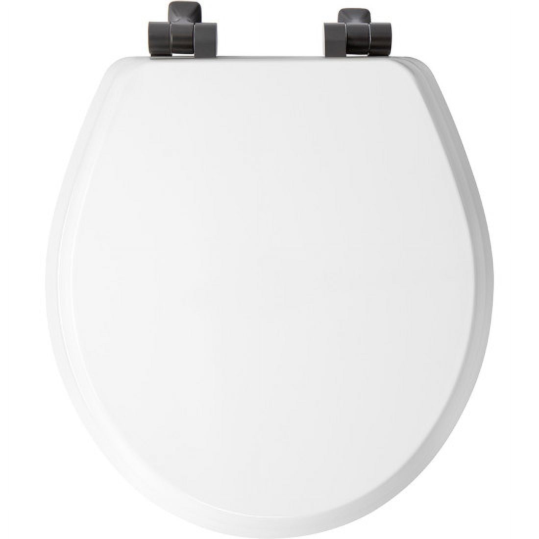 Mayfair by Bemis Benton Round Wood Toilet Seat (White, Round) with Matte Black Slow-Close Hinges oir2h