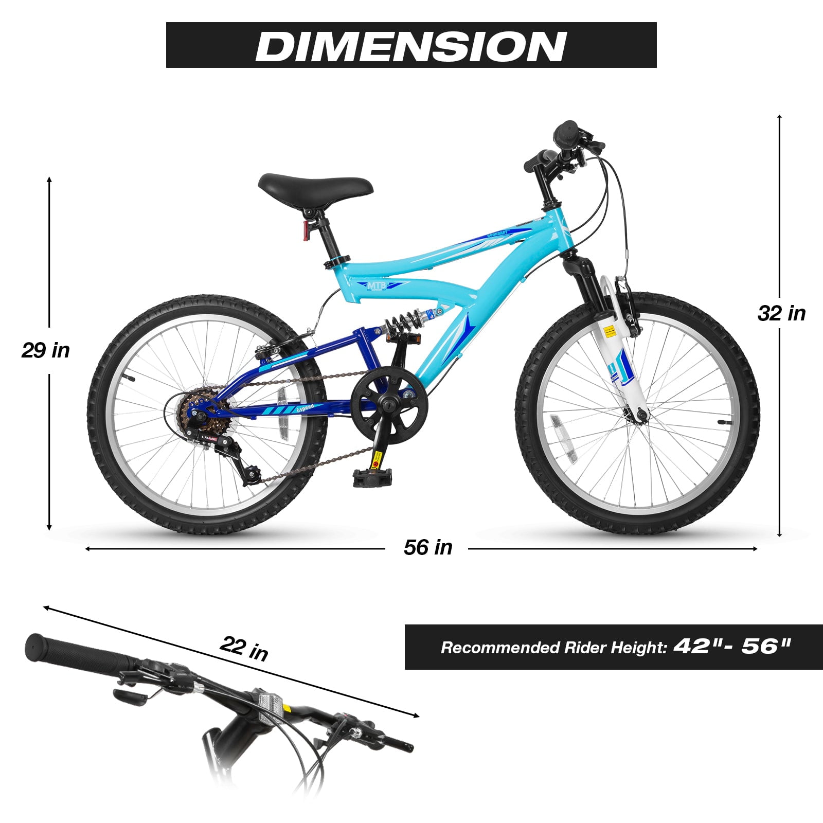 Hykolity Kids Mountain Bike 20 in Full Suspension MTB for Boys and Girls (Aqua Blue, 20 in) uppx4