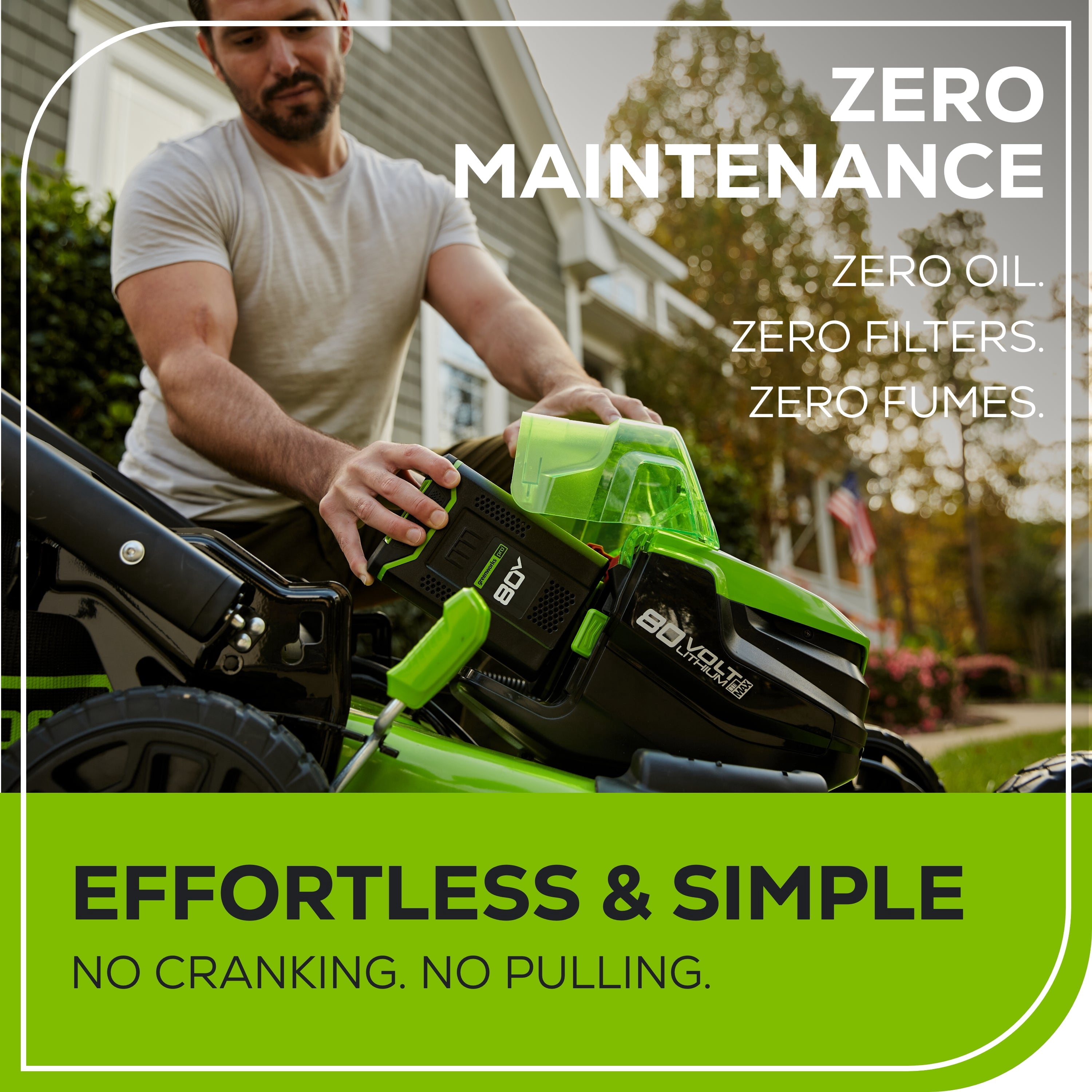 Greenworks 80V Cordless Self-Propelled Walk-Behind Lawn Mower (Green, 21 in) m3yts