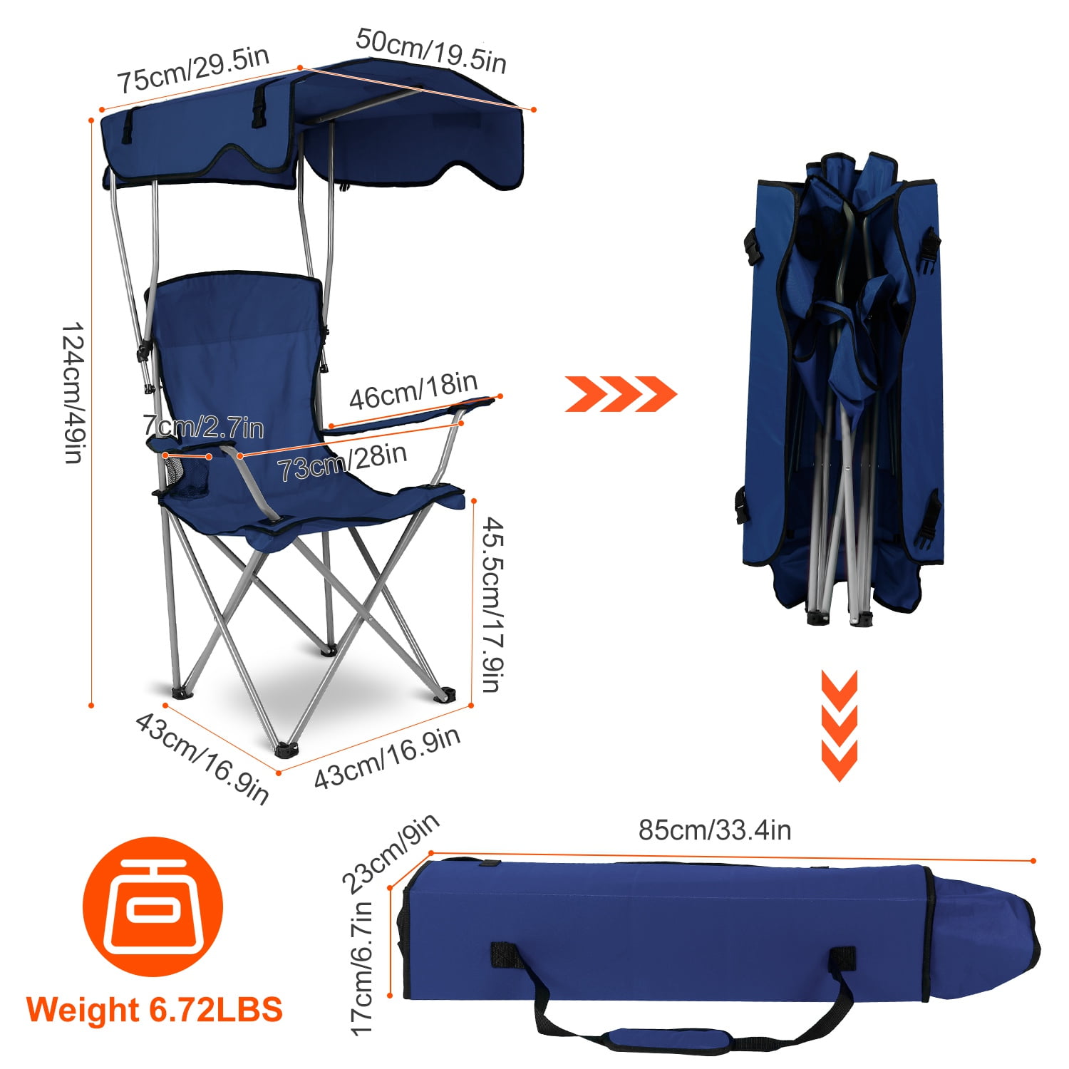 iMountek Folding Beach Chair with Canopy Shade (Navy Blue, 330 lb Capacity) tvr5u