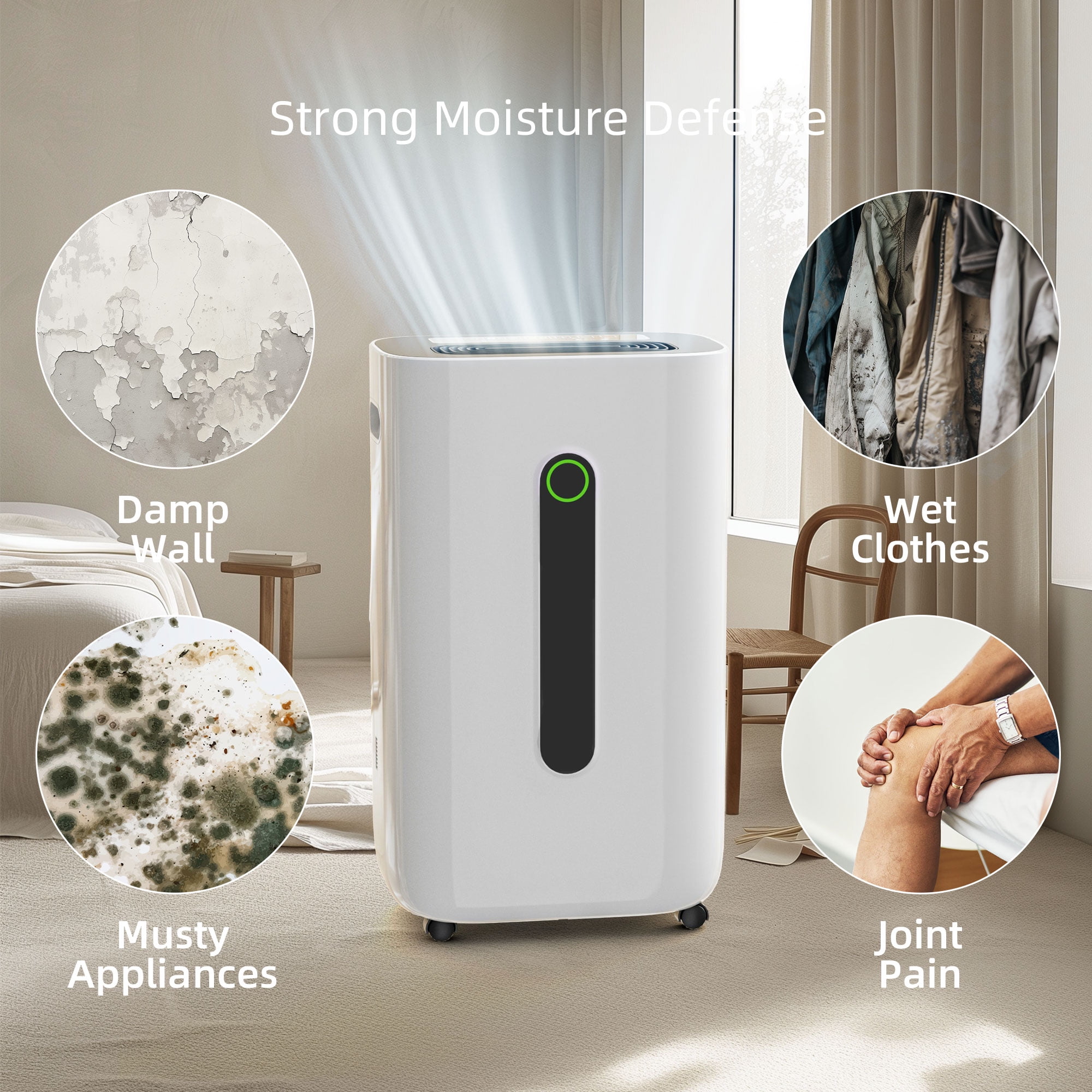 Rocyis High-Efficiency Dehumidifier for Large Rooms and Basements (White, 1.7 Gallon Tank) ki55o