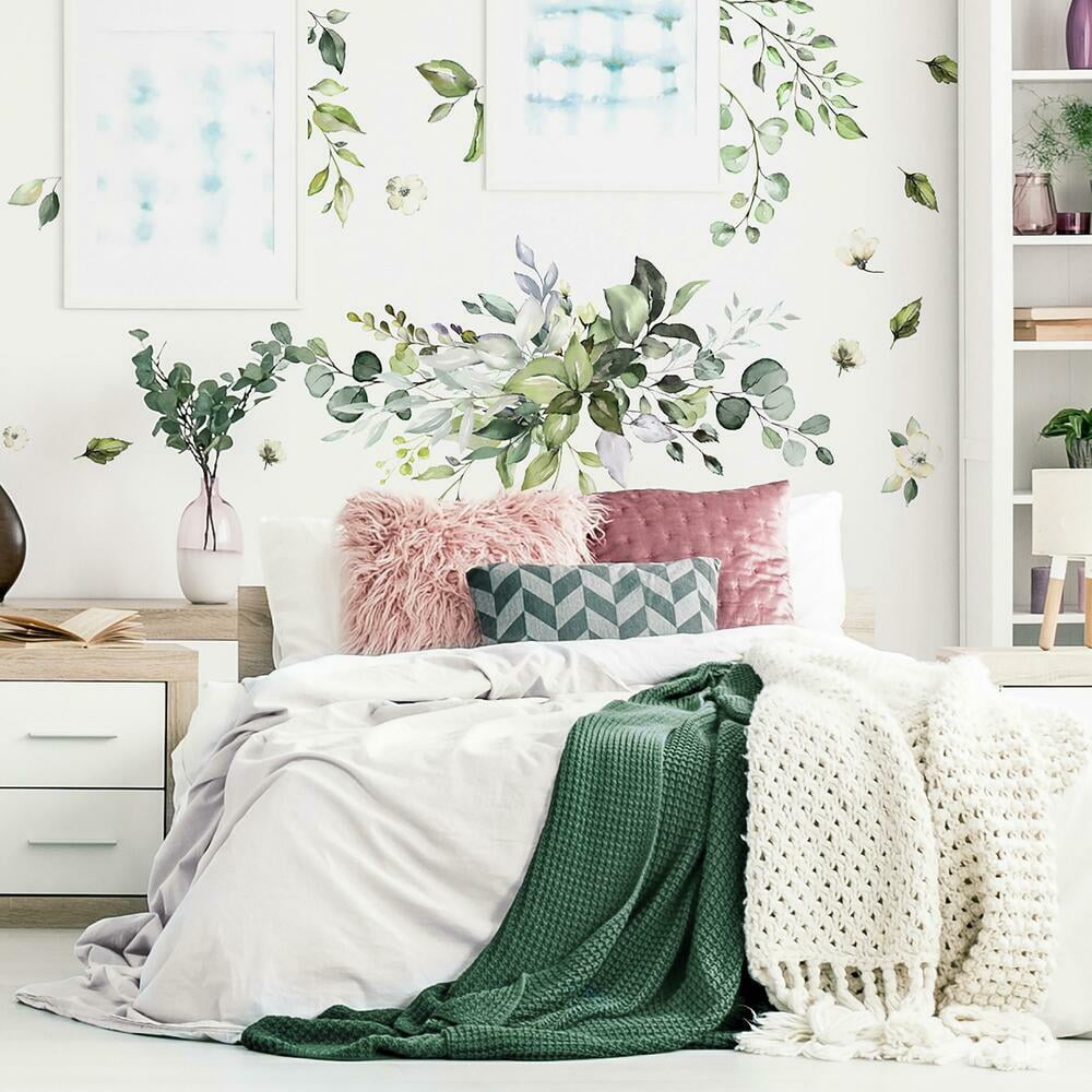 RoomMates Watercolor Floral Arrangement Peel and Stick Giant Wall Decals (White, 18-Piece Set) 1vuxf