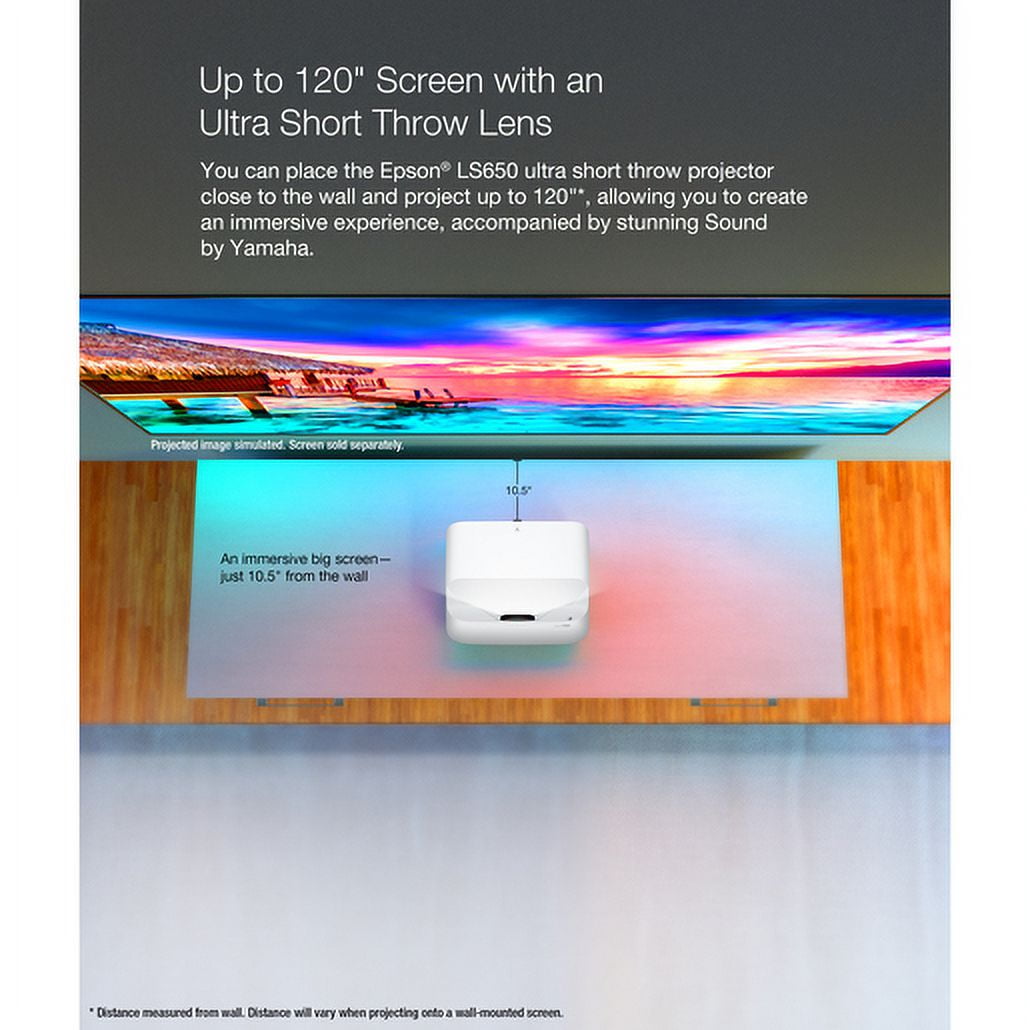 Epson EpiqVision Ultra LS650 Smart Streaming Laser Projector (White, 120 in) fq7z4
