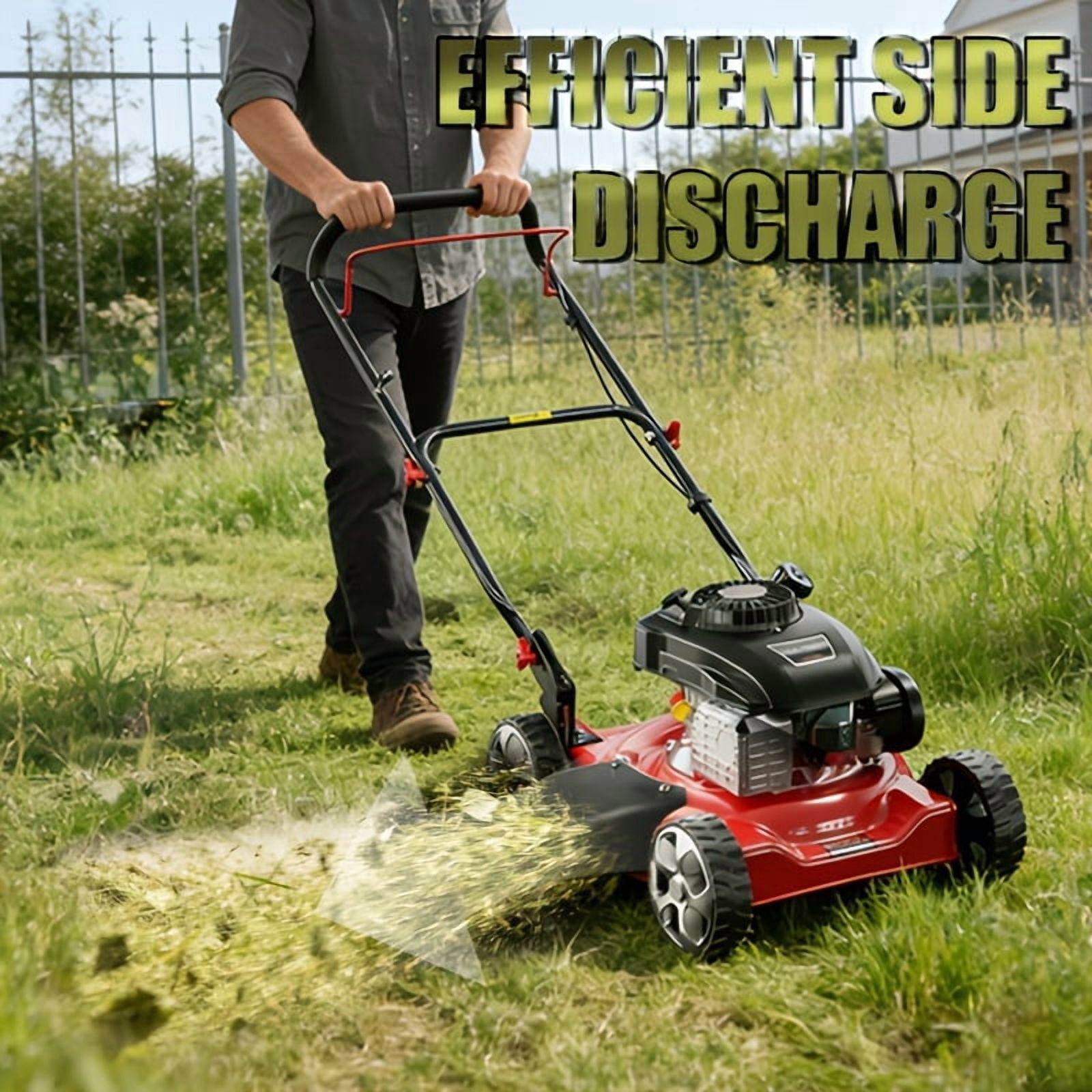 EAYSG 20-Inch 144cc 4-Cycle Gas Walk-Behind Push Lawn Mower (2-in-1 Mulching & Side Discharge, Black) c9lix