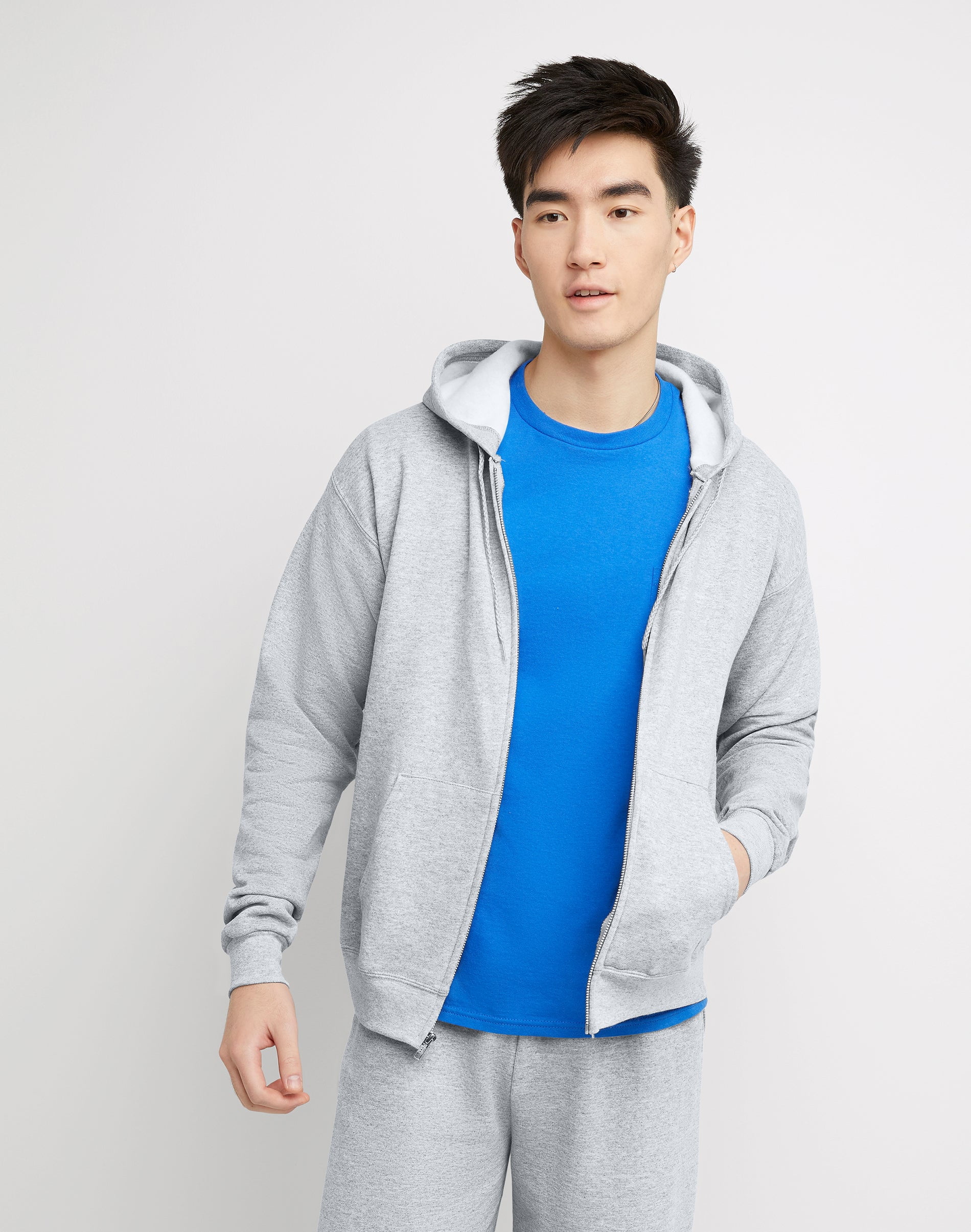 Hanes Men's EcoSmart Fleece Full Zip Hoodie Sweatshirt (Grey, S) lc053