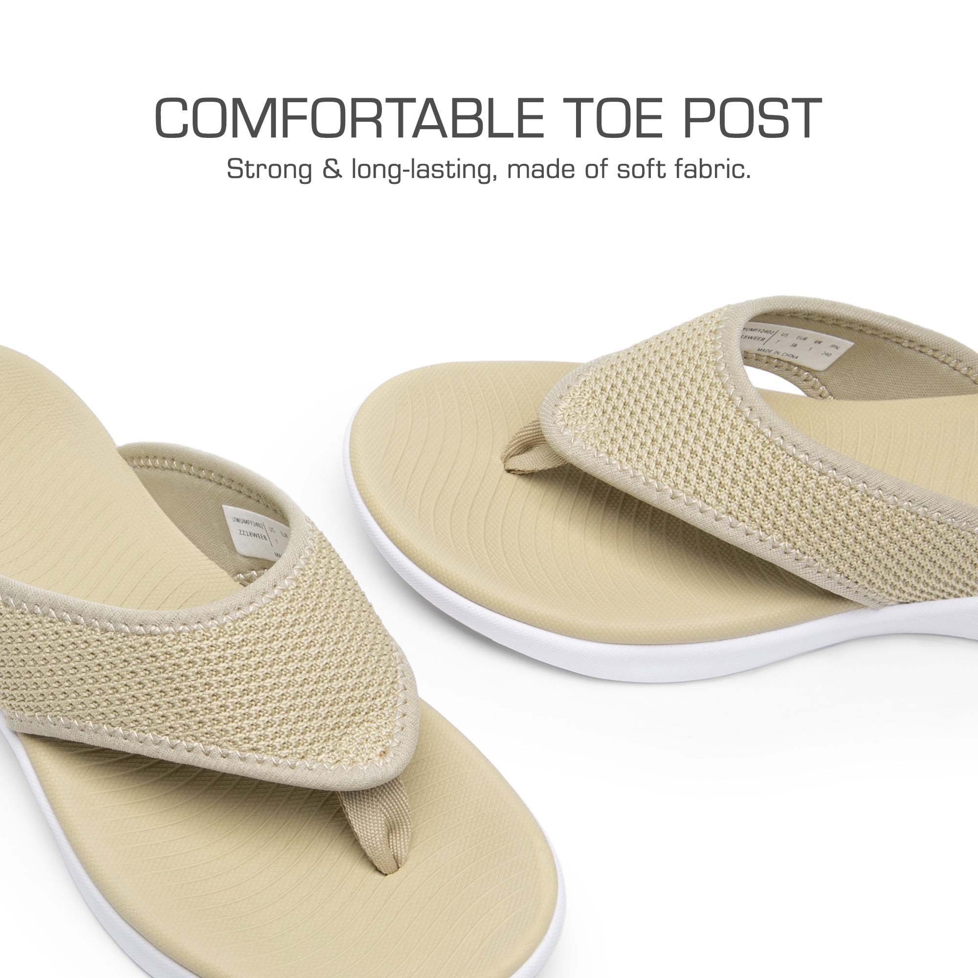 Burudani Women's Soft Cushion Flip Flops Thong Sandals with Arch Support (Beige) 5xbxc