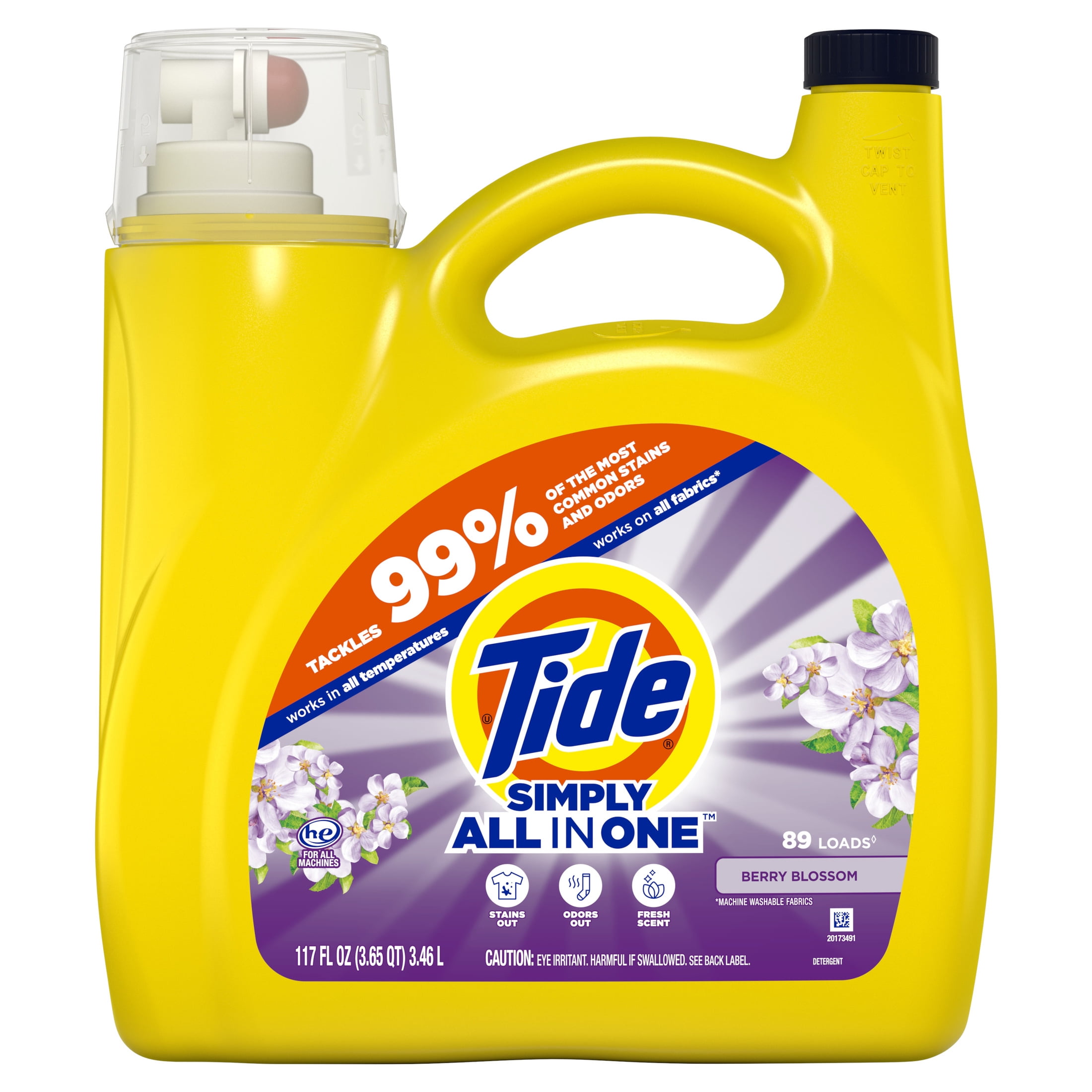 Tide Simply Liquid Laundry Detergent, Berry Blossom Scent, Deep Cleaning Formula (117 fl oz) l3mrr