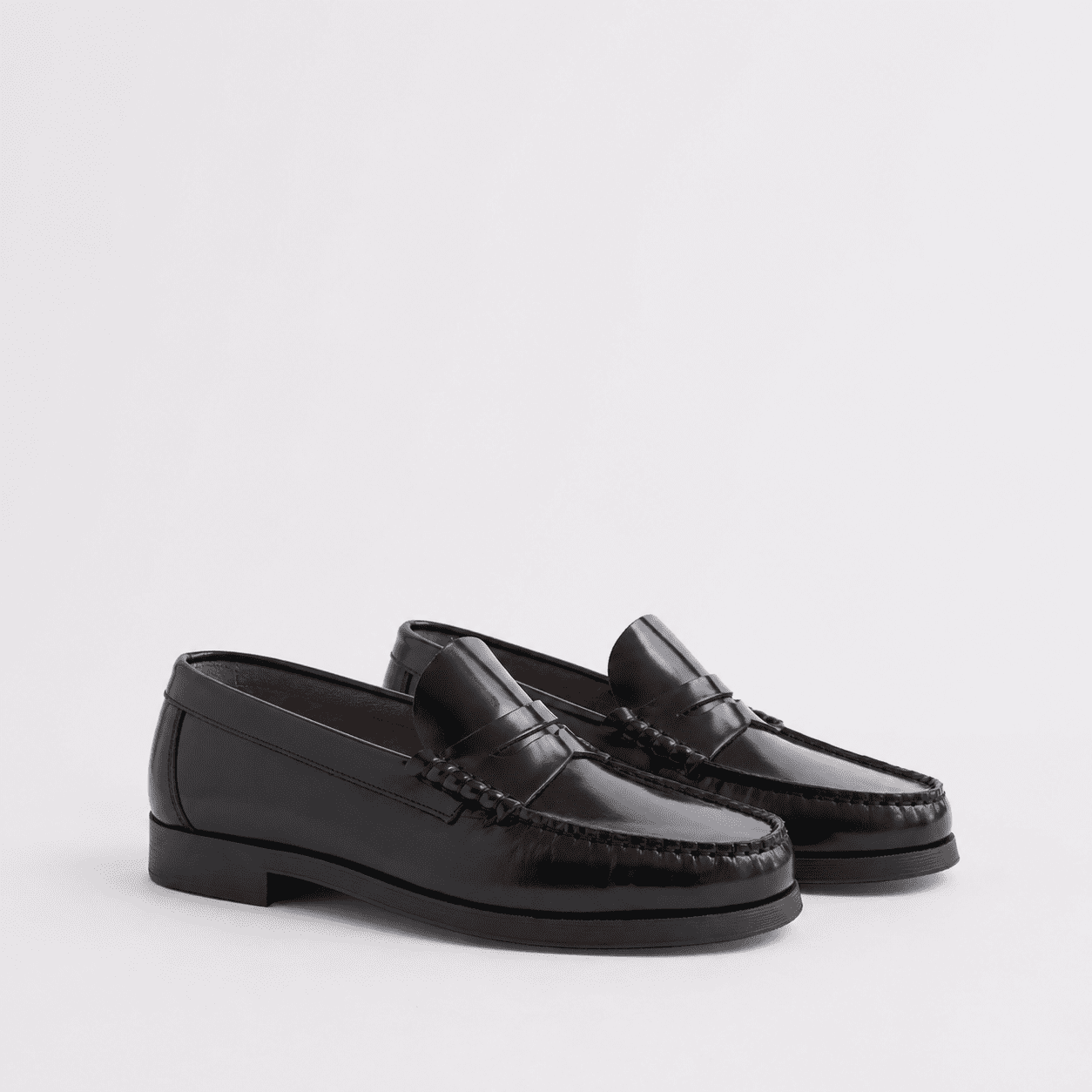 Free Assembly Men's Leather Moc Toe Penny Loafers (Black, 10 in) cfh1q