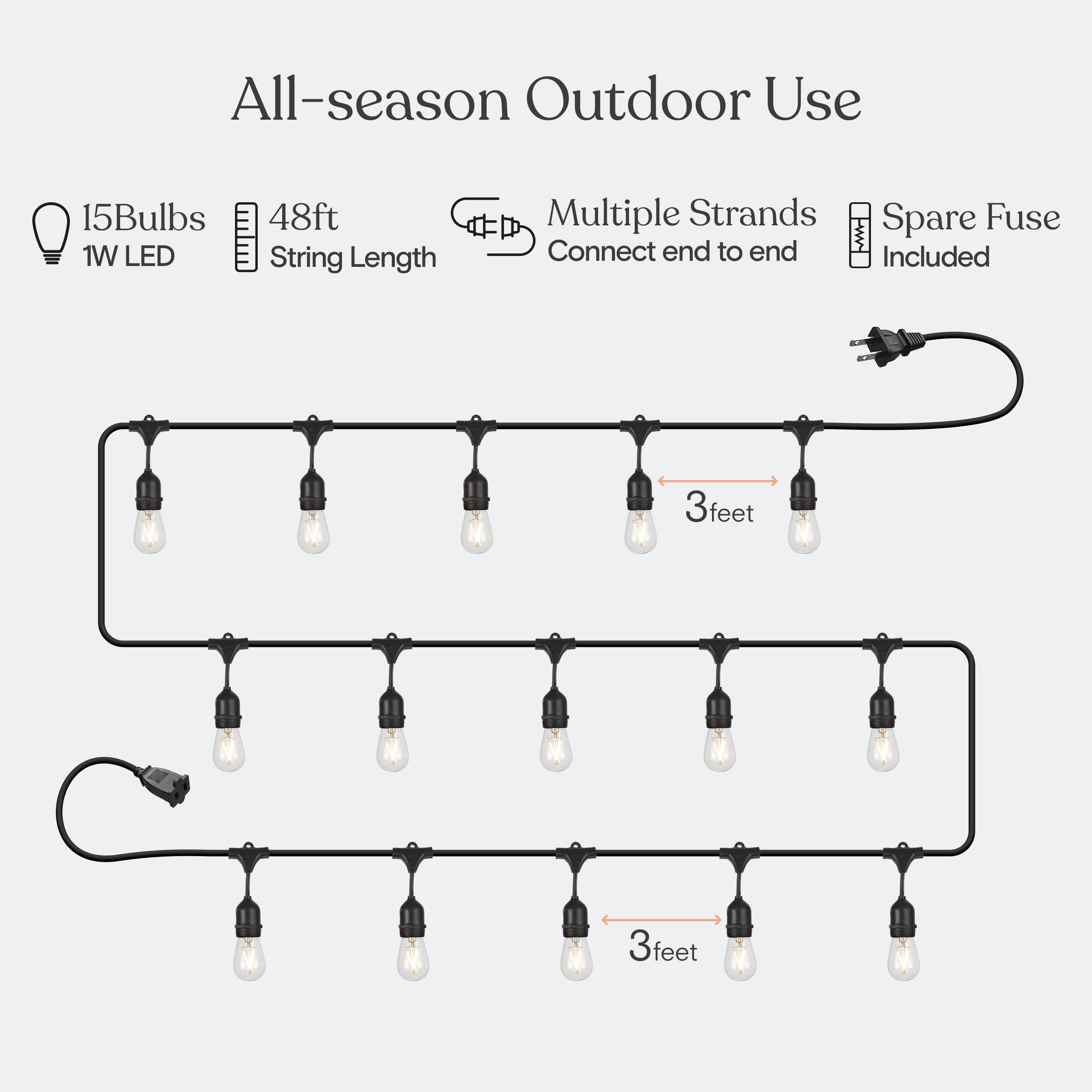 Brightech Ambience Pro LED Outdoor String Lights (Soft White, 24 ft) y2pil