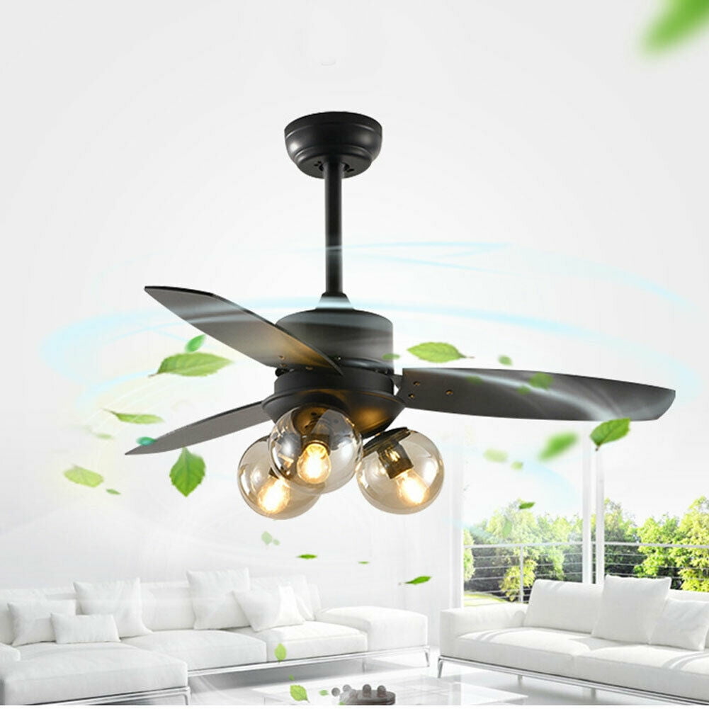 Oukaning LED Ceiling Fan Chandelier with Wooden Blades and Remote Control (Black, 42 in) 1blet