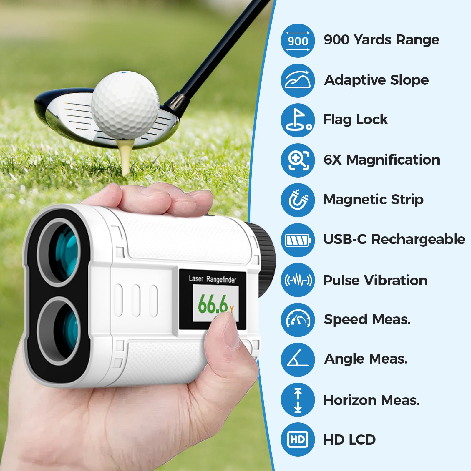 LAKWAR Golf Rangefinder with Slope Compensation, 900 Yards Laser Distance Finder, 6X Magnification, Flag Pole Locking Vibration, Rechargeable (White, 1 Unit) p9lvo