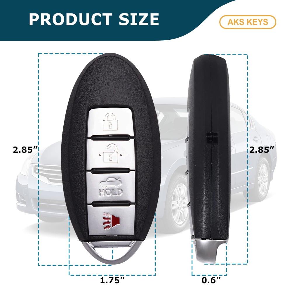 AKS KEYS Smart Proximity Key Fob Replacement for Nissan Altima Maxima (Black, 4-Button) yl527