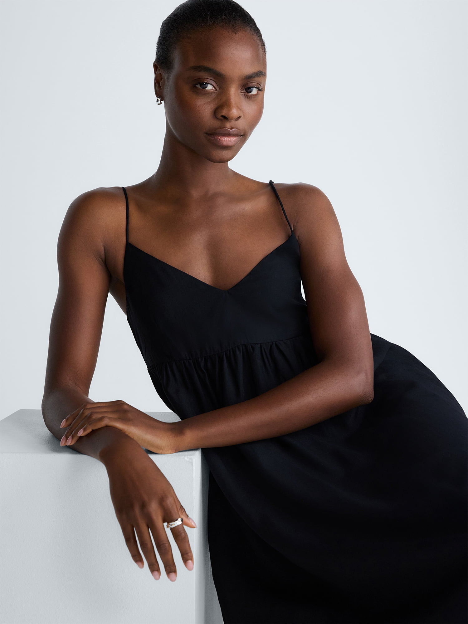 Scoop Women's Flowy Maxi Dress V-Neck Sleeveless A-Line Casual Gown (Black, XS) 040zr