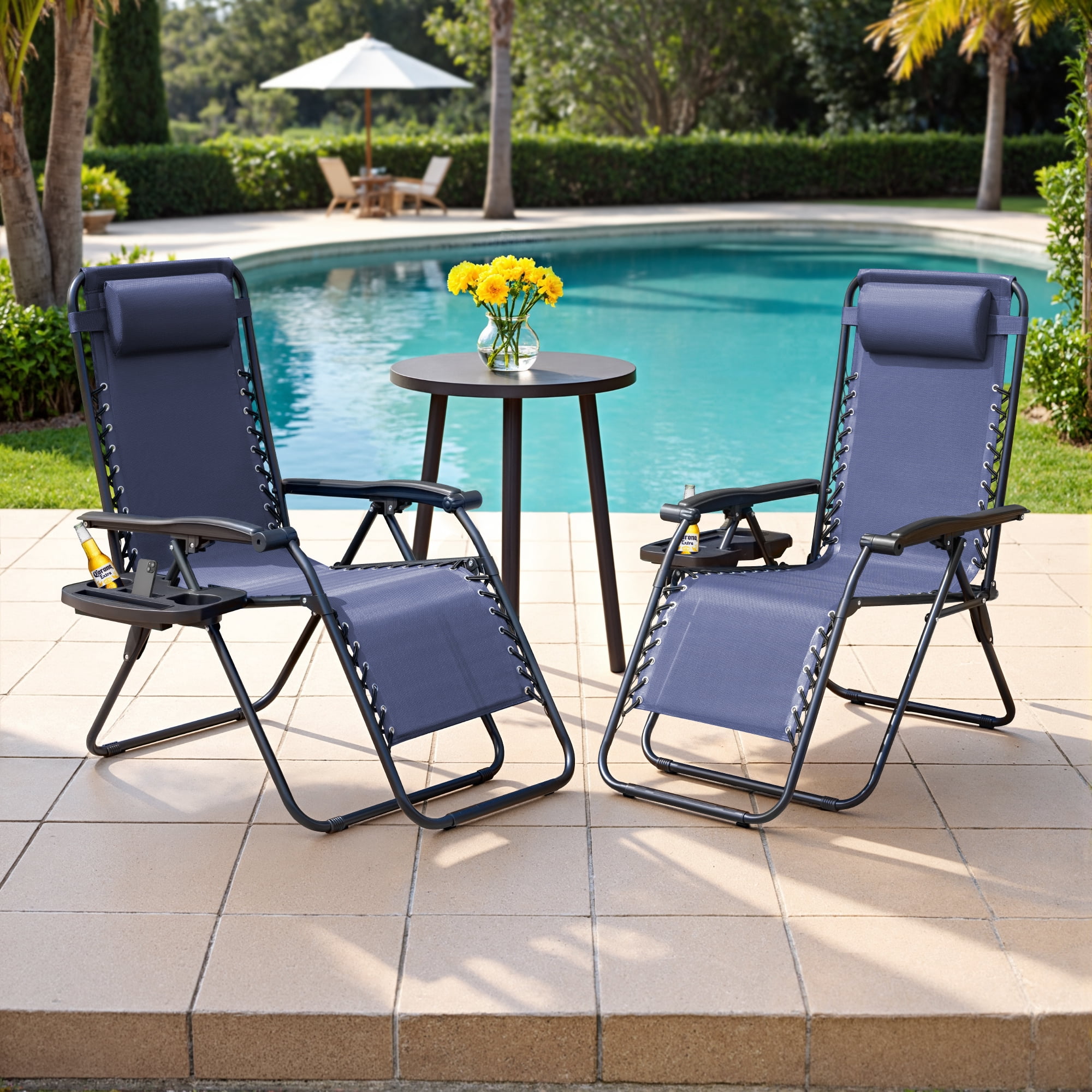 LACOO Zero Gravity Reclining Patio Chair Set with Adjustable Pillow (Blue, 2 Pack) darl1