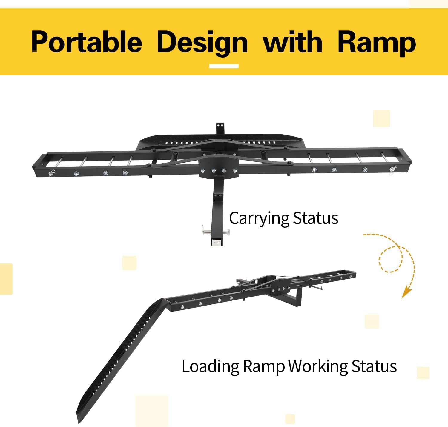 Kojem Motorcycle Dirt Bike Hitch Carrier Rack with Loading Ramp (Black, 500 lb Capacity) zb8pp
