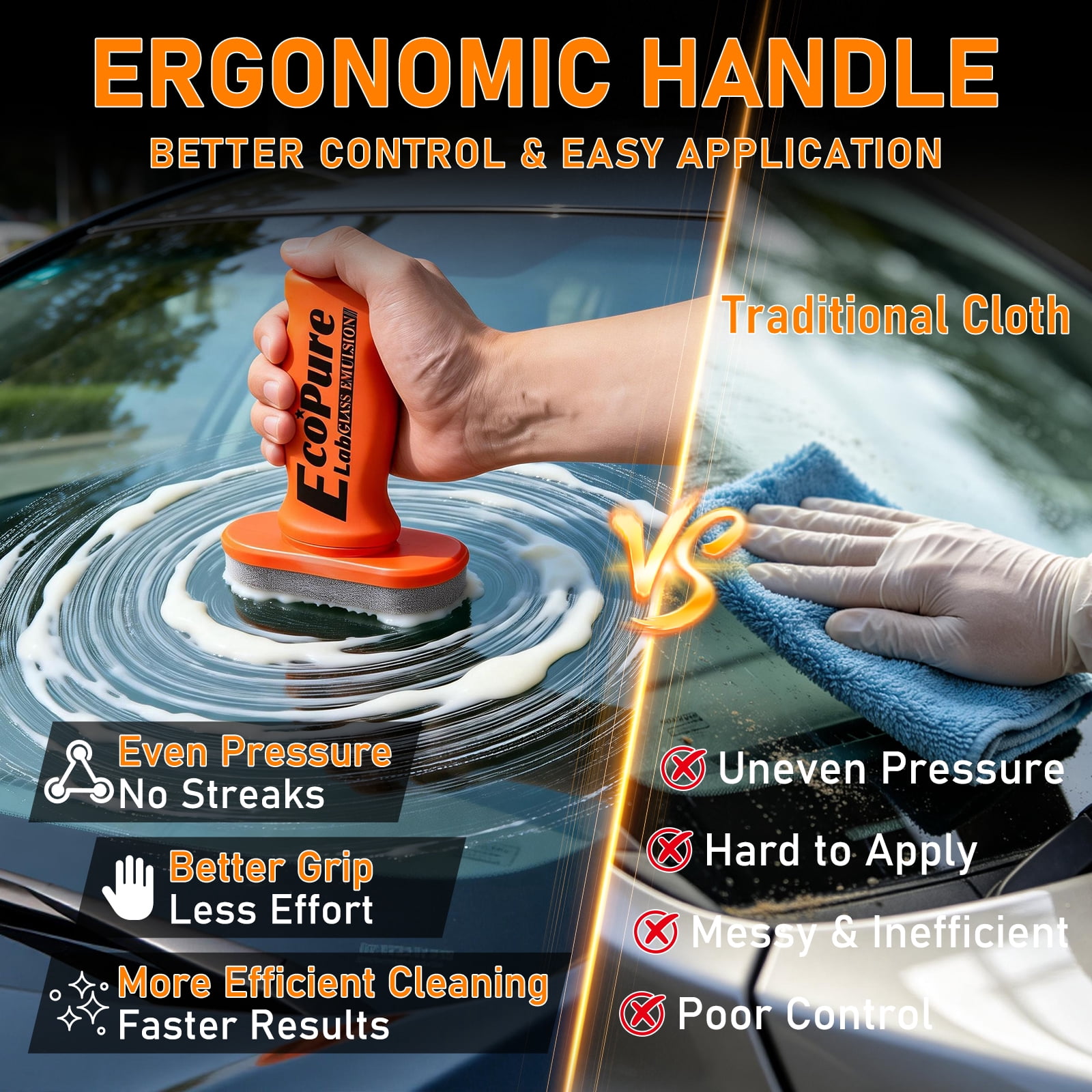 EcoPure Lab Glass Oil Film Remover with Handle (Windshield Cleaner, 3.53 oz) tknah